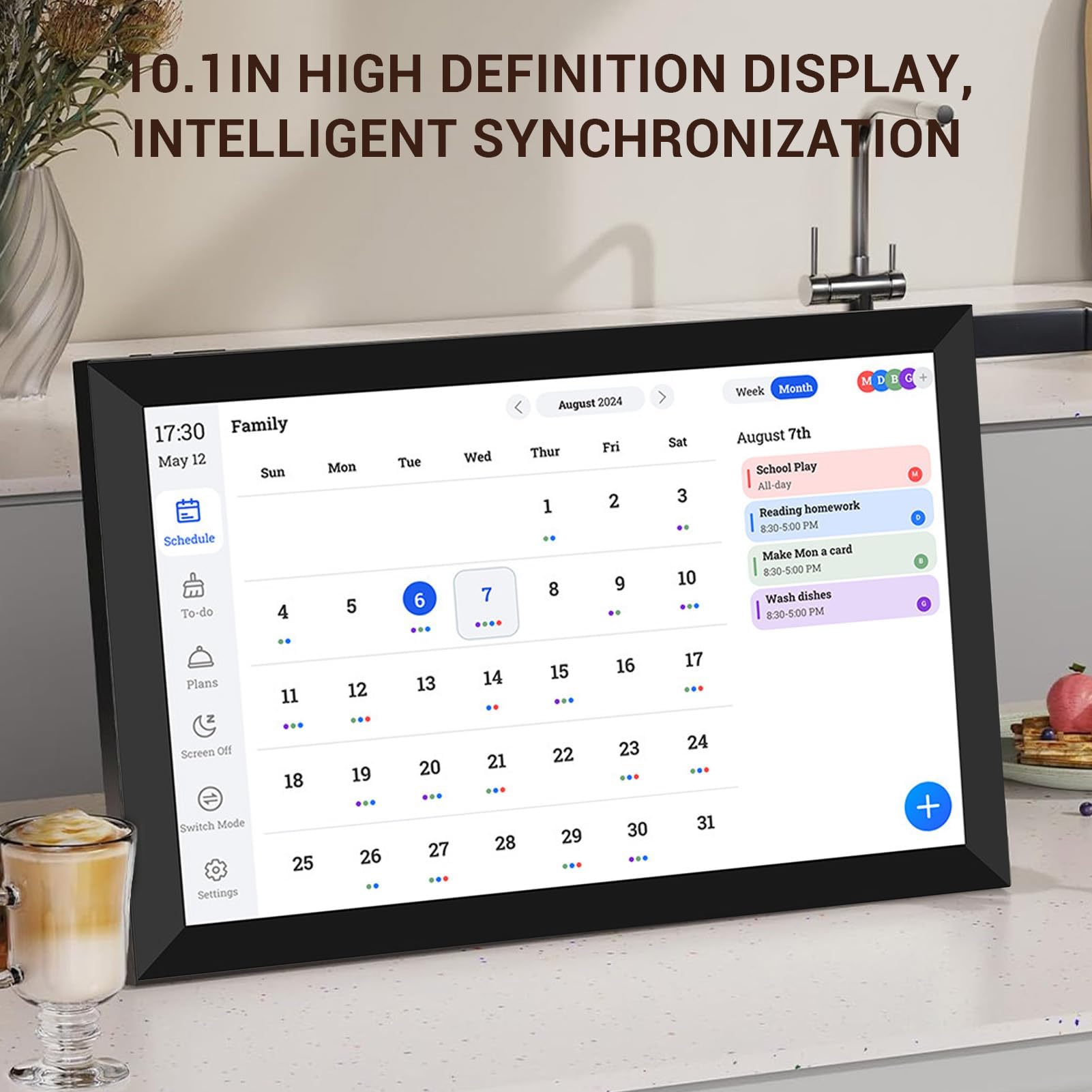 Walfront 10.1 IN Digital Calendar Chart Chart, Smart Family Planner con Touchscreen, Supporto WiFi Sync Support Electronic Wall Visual Visuals App Mobile Appless Schedule Manager per