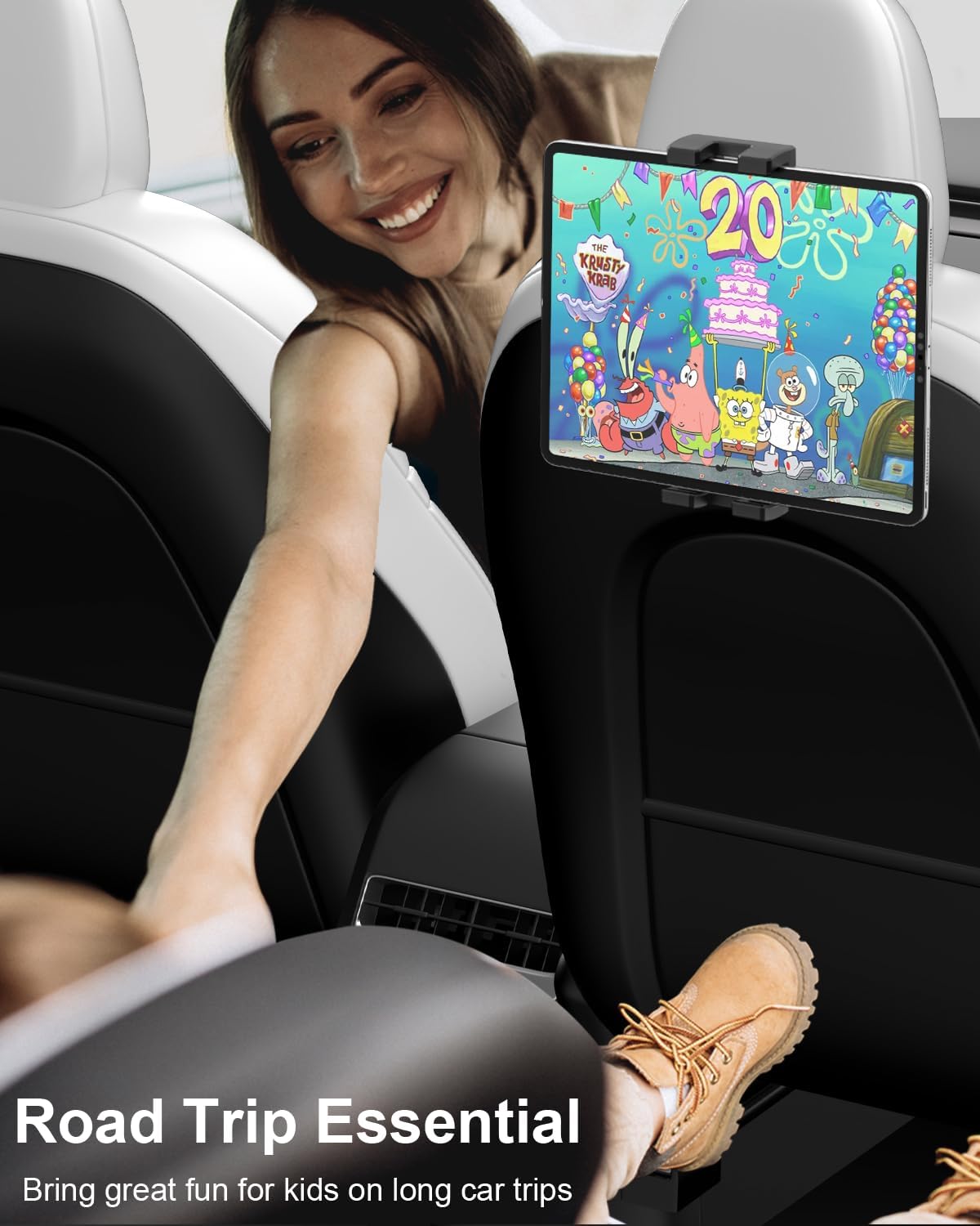 Tesla Headrest Tablet Holder Mount - Tesla Model 3 Model Y iPad Holder for Car Back Seat, Road Trip Essentials for Kids, for iPad Pro 12.9, Air, Mini, Galaxy, Phone, Switch, Fire HD, 4.7-13" Devices