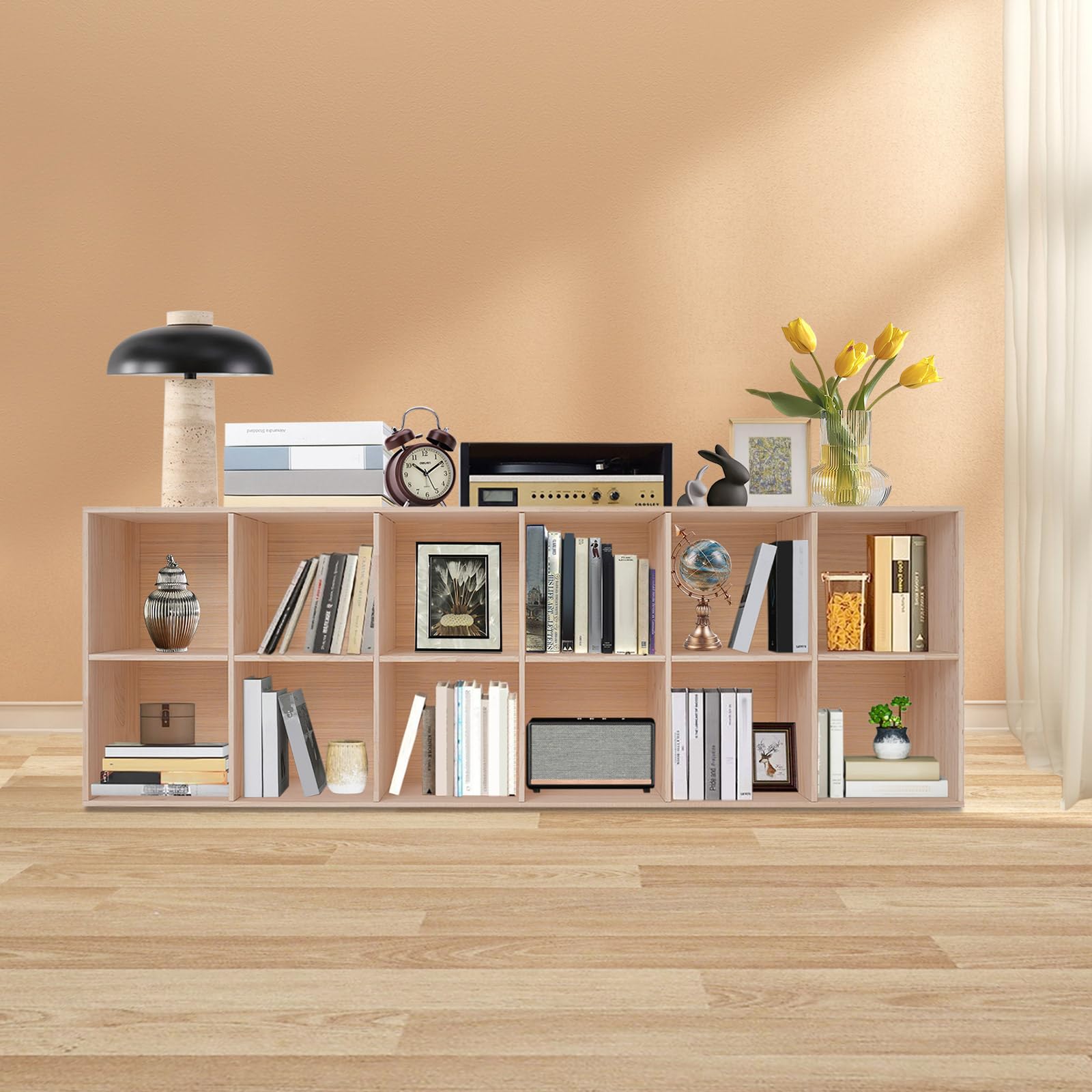 Lemoeyes Cube Storage Cabinet, 12-Compartment Solid Wood Bookcase, Floorstanding Toy Organizer Classroom Furniture for Nursery Study Room Living Room, 71