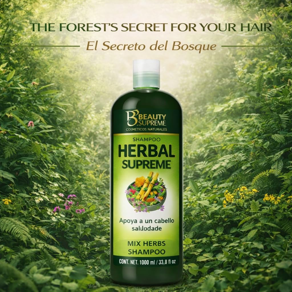 Herbal Shampoo–1000 ml (33.8 fl oz)–W/Tepezcohuite, Nettle, Aloe Vera(Sabila)Neem,Cacahuananche,Rosemary, Jojoba,Horsetail(Cola de Caballo) & more,Natural Botanical Formula–All Hair Types–Paraben-Free