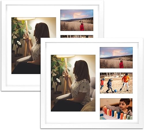 Vista 159 de Golden State Art, Juego de 2 portarretratos de madera blanca de 12 x 17 pulgadas, paspartú blanco para fotos de 8 x 10 y 5 x 7 pulgadas, vidrio