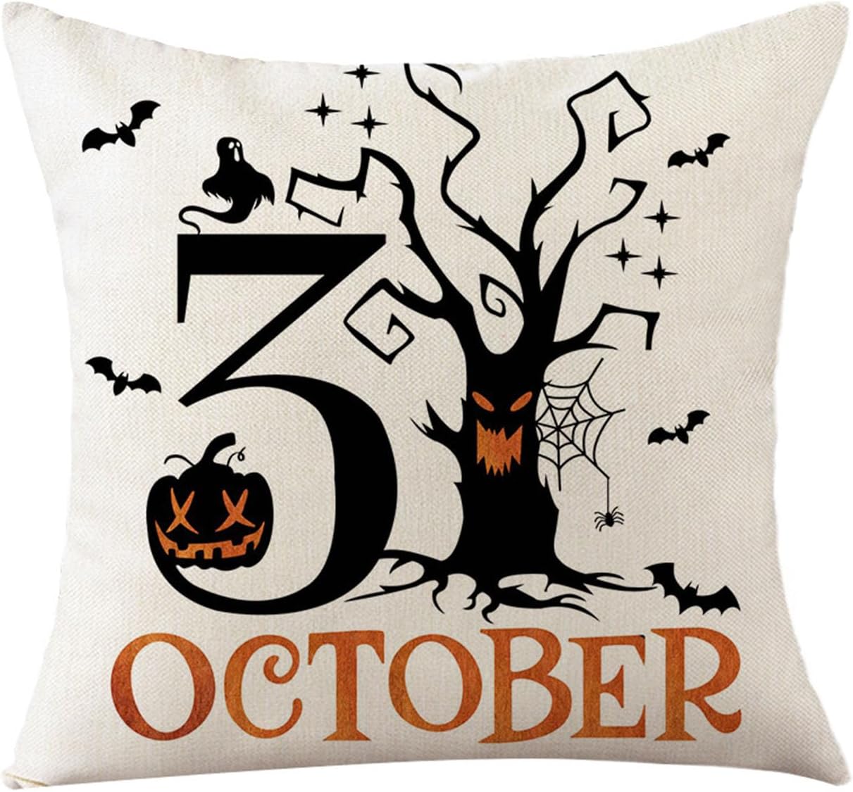 OQHAIR Halloween Pillow Covers 18x18 Set of 2, Pumpkins Linen Cushion Case Indoor Outdoor Throw Pillow Covers with Invisible Zippe for Couch -D-Set of 2