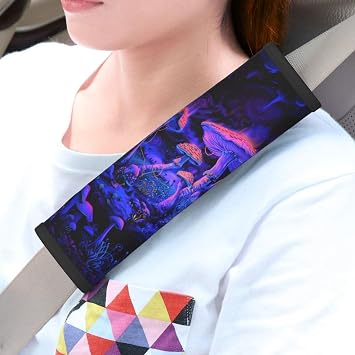 Universal Car Seat Belt Pads Cover Fansty Mushroom Print Seat Belt Shoulder Strap Covers Harness Pad for Car Truck SUV Soft Comfort Seat Belt Cushion Shoulder Pad, Purple
