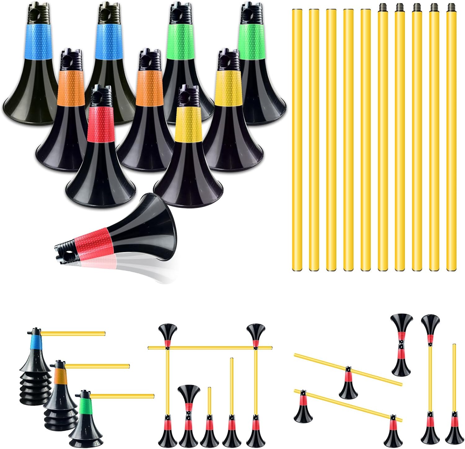 Obstacle Cones for Basketball Football and Sports Training, 10pcs Cones and 10pcs Poles with Carry Bag, Basketball Cones and Soccer Agility Poles for Soccer Basketball Speed Training