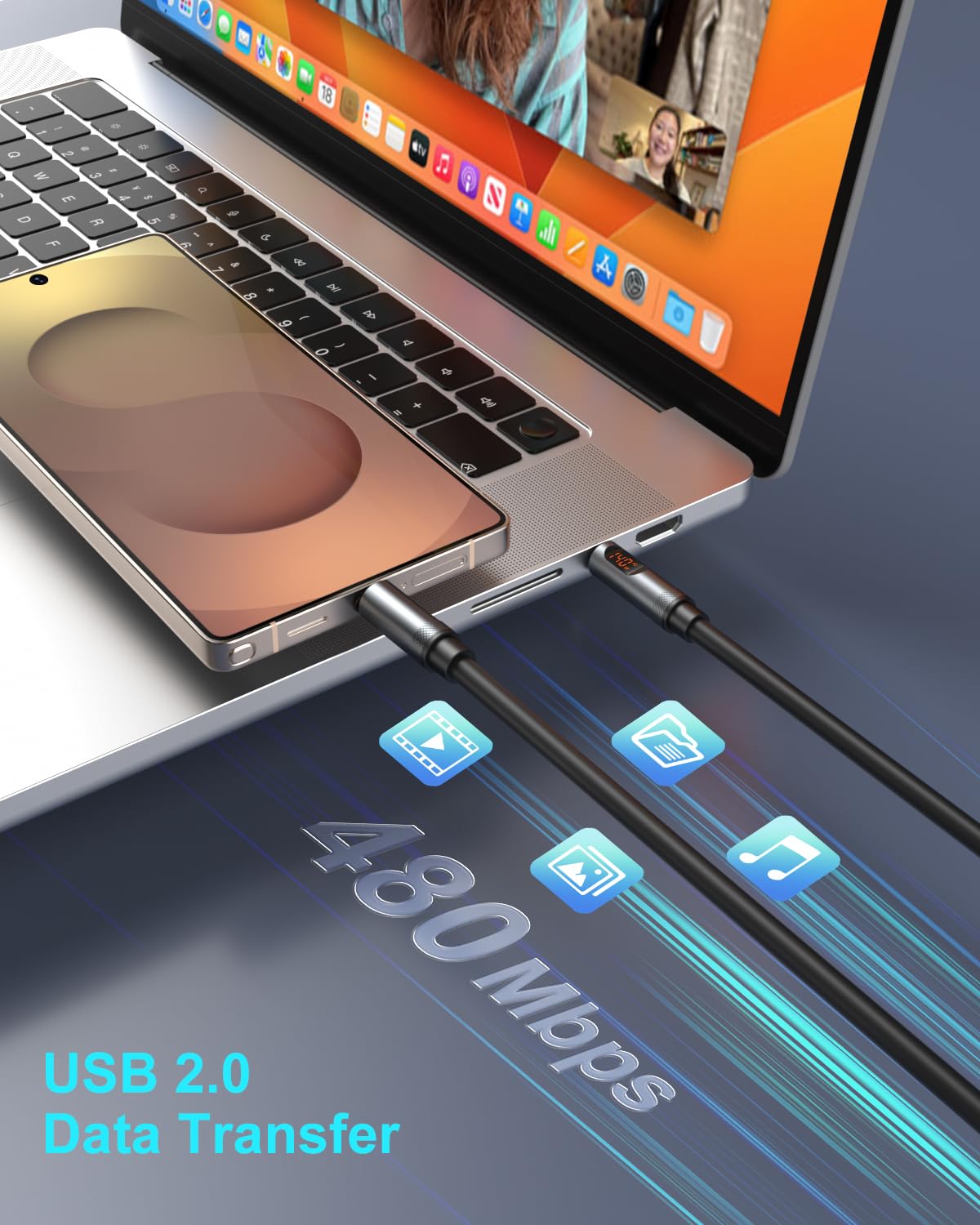 Cavo da USB C a USB C, 240 W, display a LED di tipo C, cavo di ricarica rapida per MacBook Pro, iPhone 17, 16, 15 Pro Max, Galaxy S25 Ultra, iPad, laptop, confezione da 5