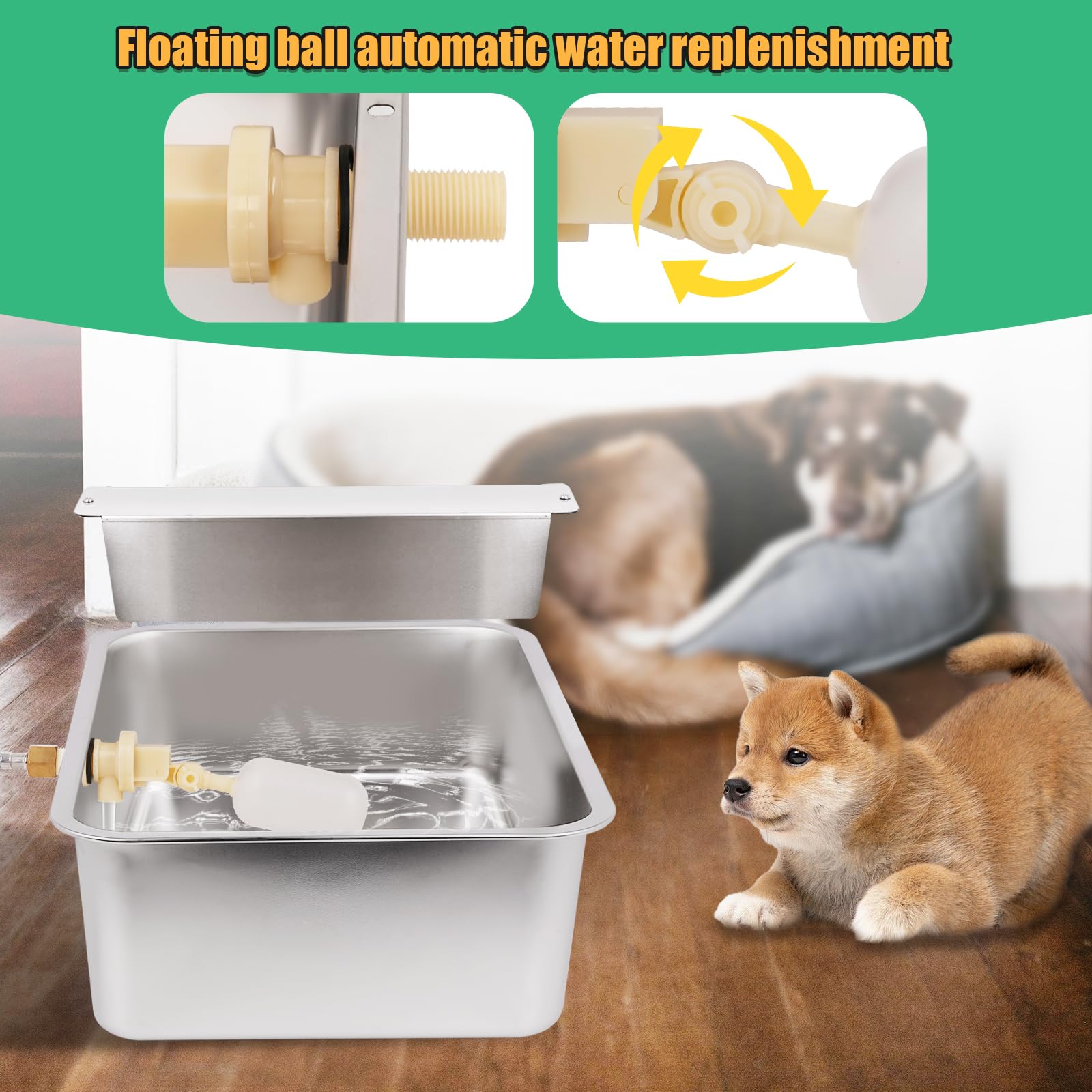 Dispensador automático de cuencos de agua para perros de raza grande, cuenco de agua de acero inoxidable para perros, bebedero para mascotas, bebedero para perros grandes, gatos, pollo, ganado (19.3 x