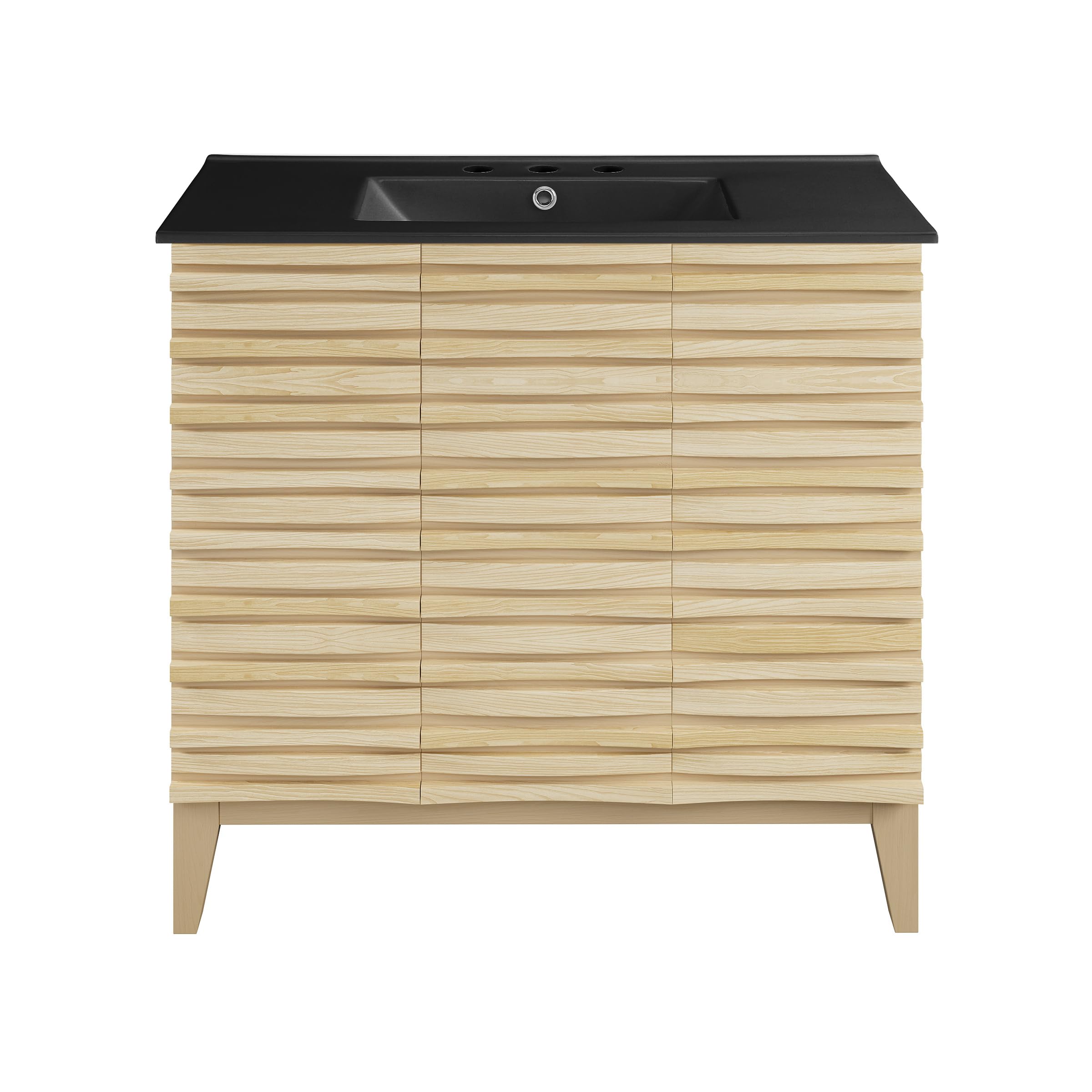 Swiss Madison Cascade 36 in. Natural Oak Bathroom Vanity with Black, 3-Hole Ceramic Sink Top