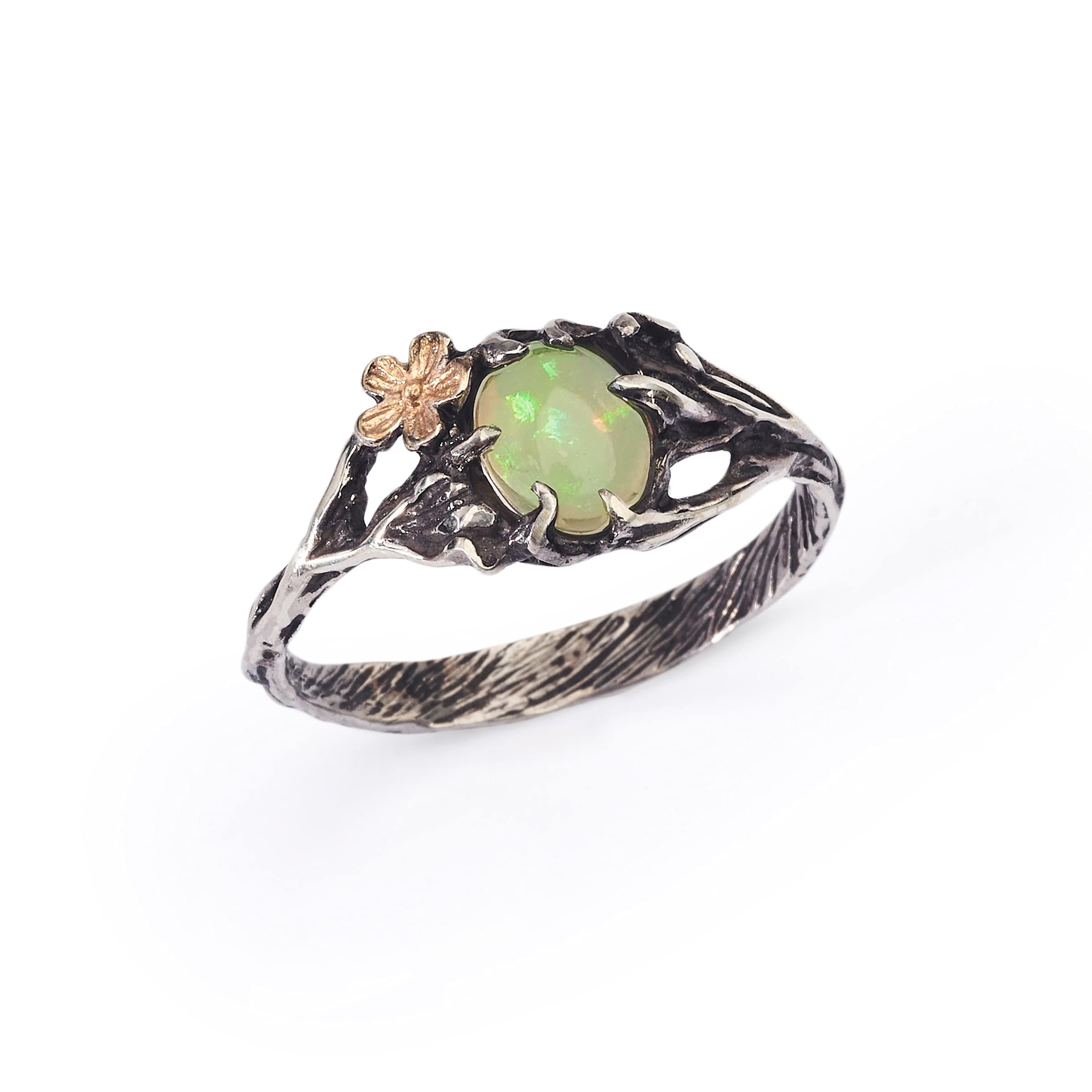 Sterling Silver Ethiopian Fire Opal Ring"Firefly" MADE TO ORDER fire opal engagement ring, flower ring