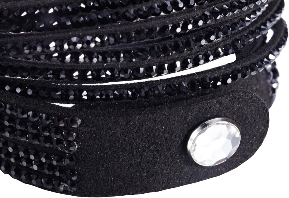 Crystal Closure Black Cuff Leather Rhinestone Slake Bracelet