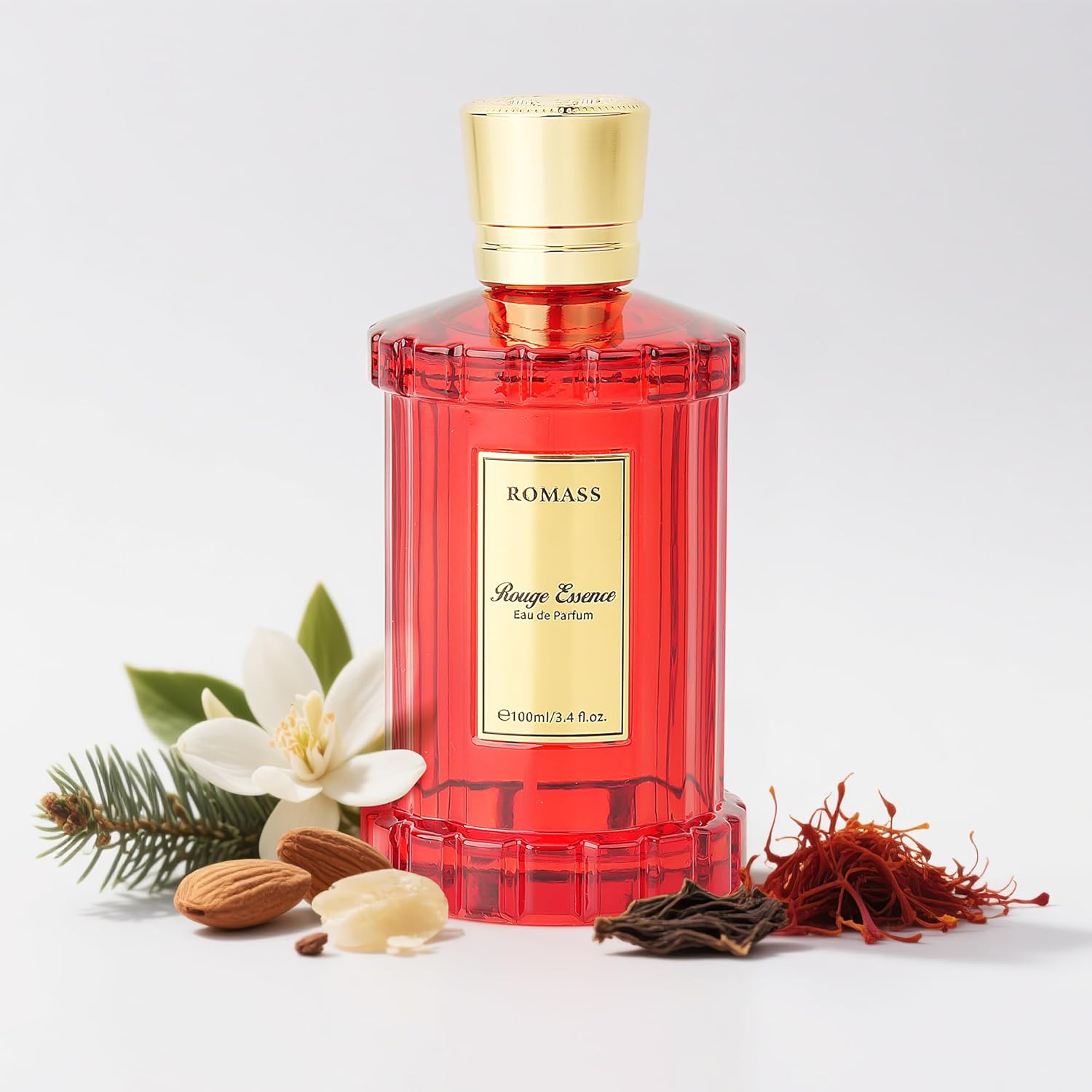 ROMASS Rouge Essence Luxe Eau De Perfume - 8+ Hours Long-Lasting Fragrance with Vibrant Saffron, Warm Amber, Woody Accords & Creamy Almond Notes100ml