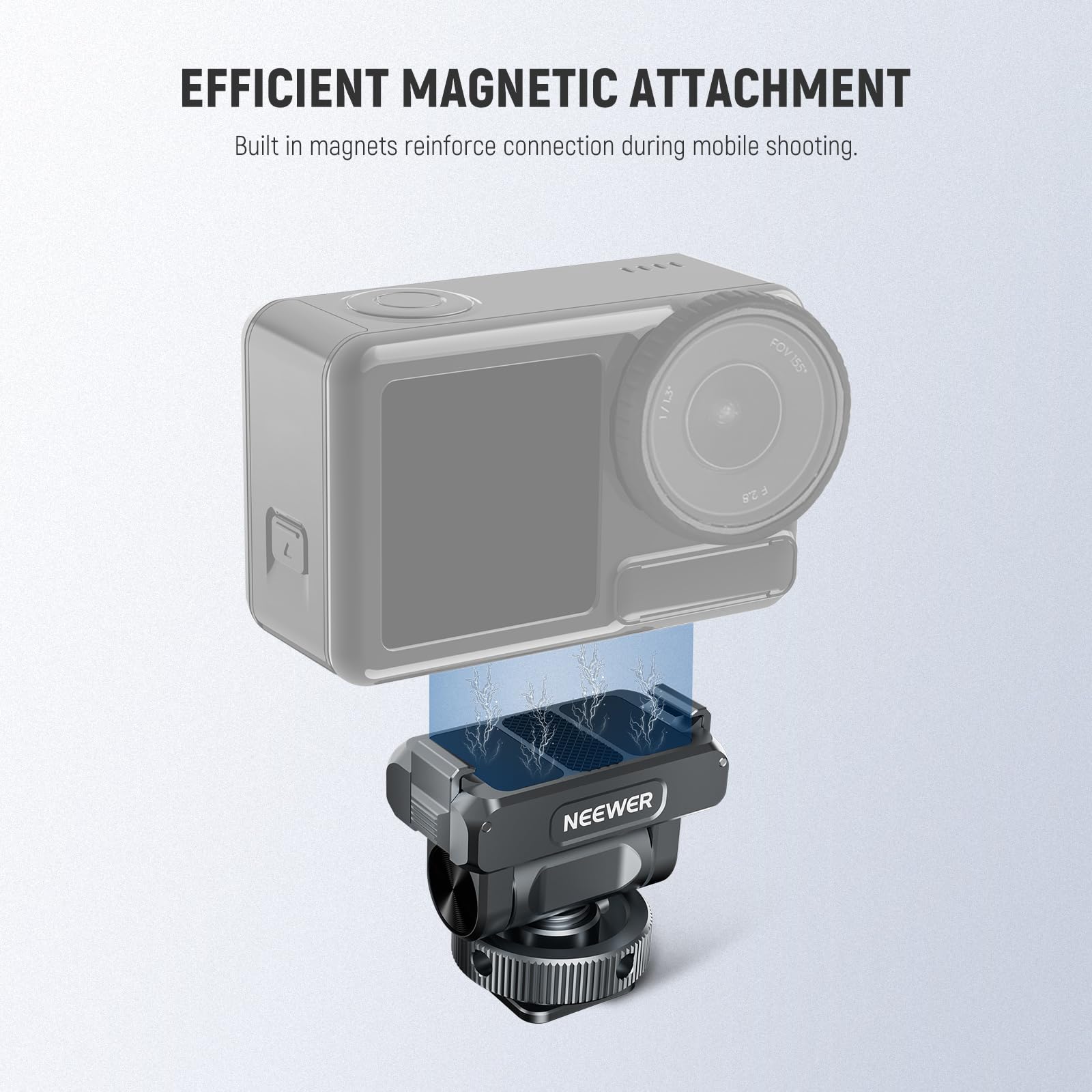 NEEWER Akcesoria do montażu magnetycznego kompatybilne z DJI Osmo Action 5 Pro / 4/3, Quick Release 160° Tilt Action Camera Adapter Mount z zimną stopką, gwint 1/10.2 cm, AC012 ciemnoszary