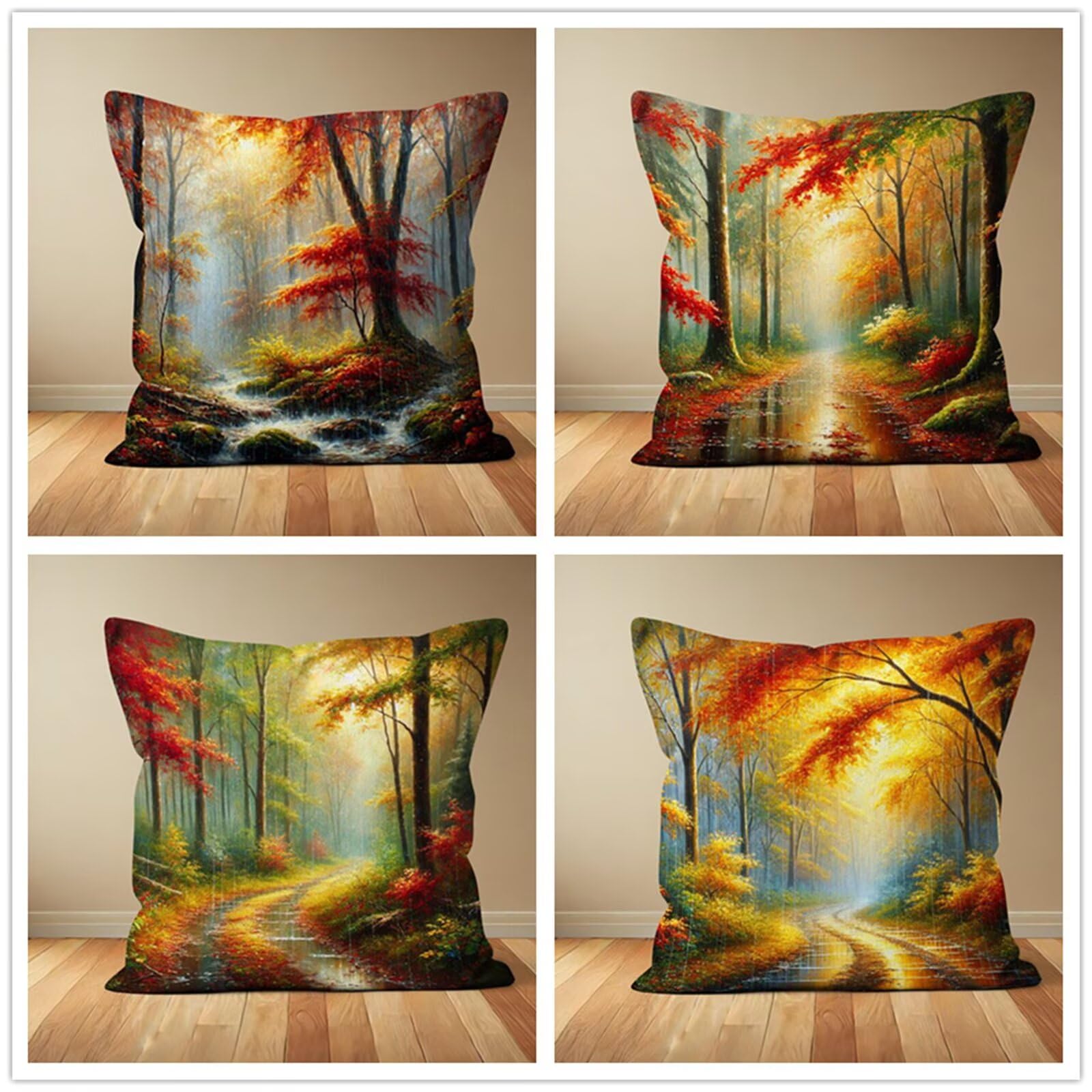 Heaen Colorful Outdoor Cushions Covers Waterproof 55X55 Cm Set Of 4 Square Linen Pillow Cases Jungle Scenery Decorative Dushions For Sofa Porch Patio Home Decor