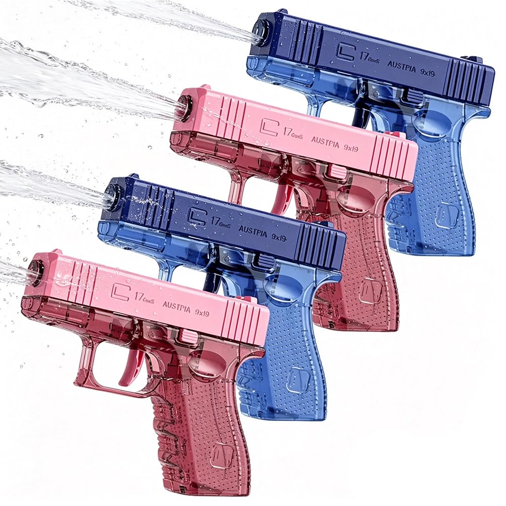 4 Pack Transparent Water Pistols, Manual Squirt Water Gun for Kids Adults, Perfect Summer Pool, Beach, Outdoor Water Fighting Games, Gifts for Boys Girls (Blue + Pink) ﻿