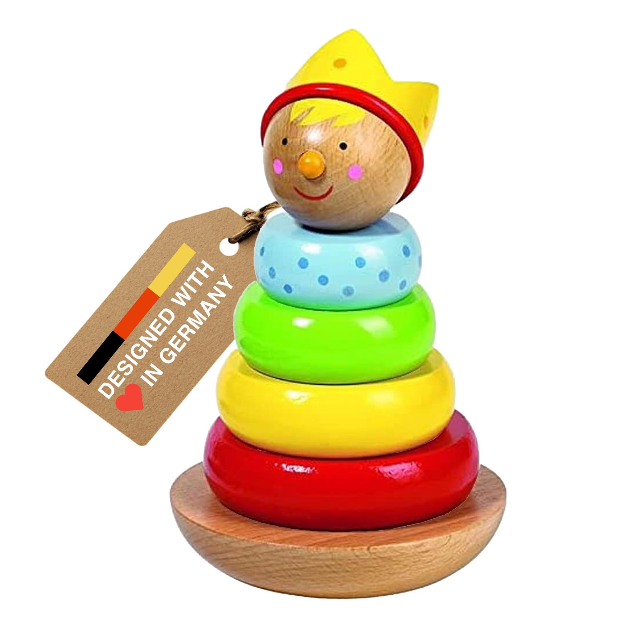Goki Rainbow Stacking Toys for Toddlers 1–3 Little Prince | Classic 6-Piece Ring Stacker | Colorful Wooden Rainbow Stacking Rings for Fine Motor Skill
