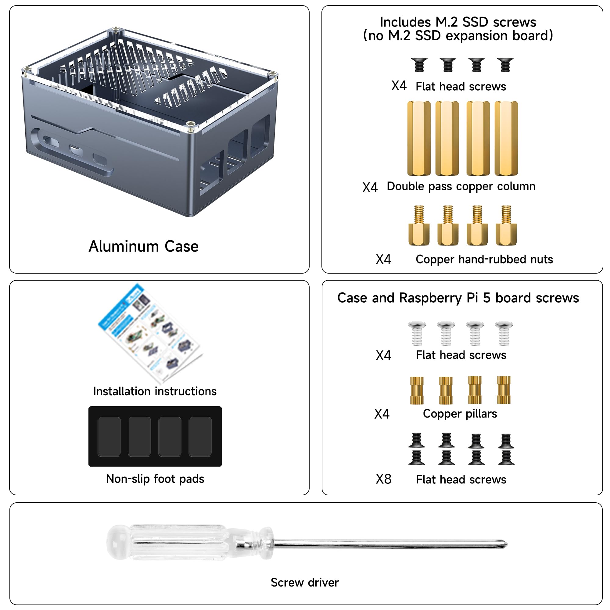 Miuzei Raspberry Pi 5 obudowa Support Top PCIe M.2 NVMe SSD Hat i Active Cooler Metal Aluminium Case for Raspberry Pi 5 4 GB/8 GB obsługuje X1001 X1000 X1000 X1003 Hats Gray