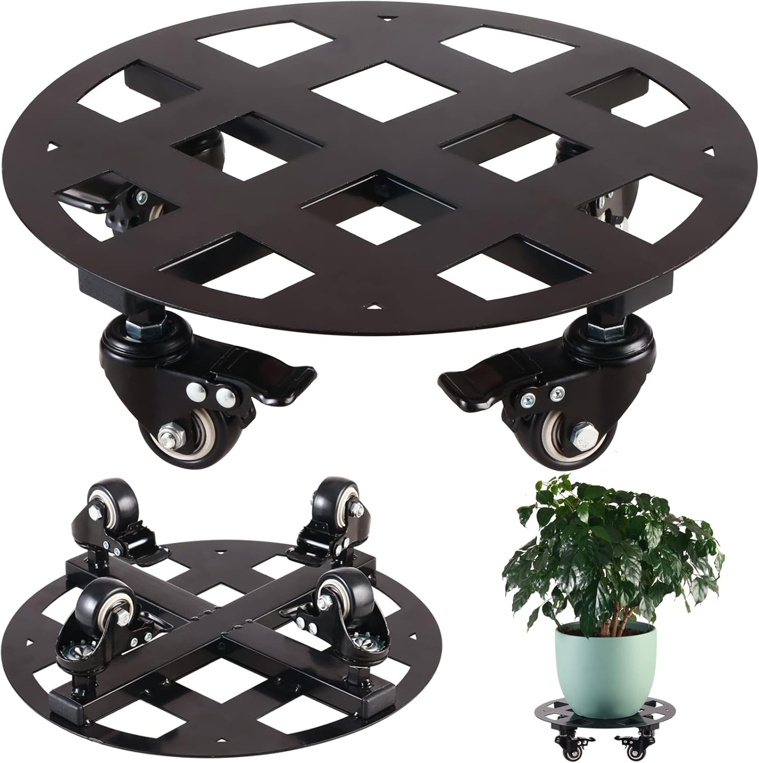 1 Pack Metal Plant Caddy with Wheels 13.6” HeavyDuty
