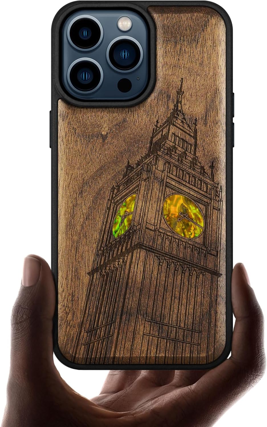 Carveit Wooden Case for iPhone 15 Pro Max Magnetic Case, Compatible with MagSafe Wireless Chargers, Shockproof Cover, Handmade Shell Inlaid & Wood Artisan Engraved (A Flashing Lighthouse) Walnut