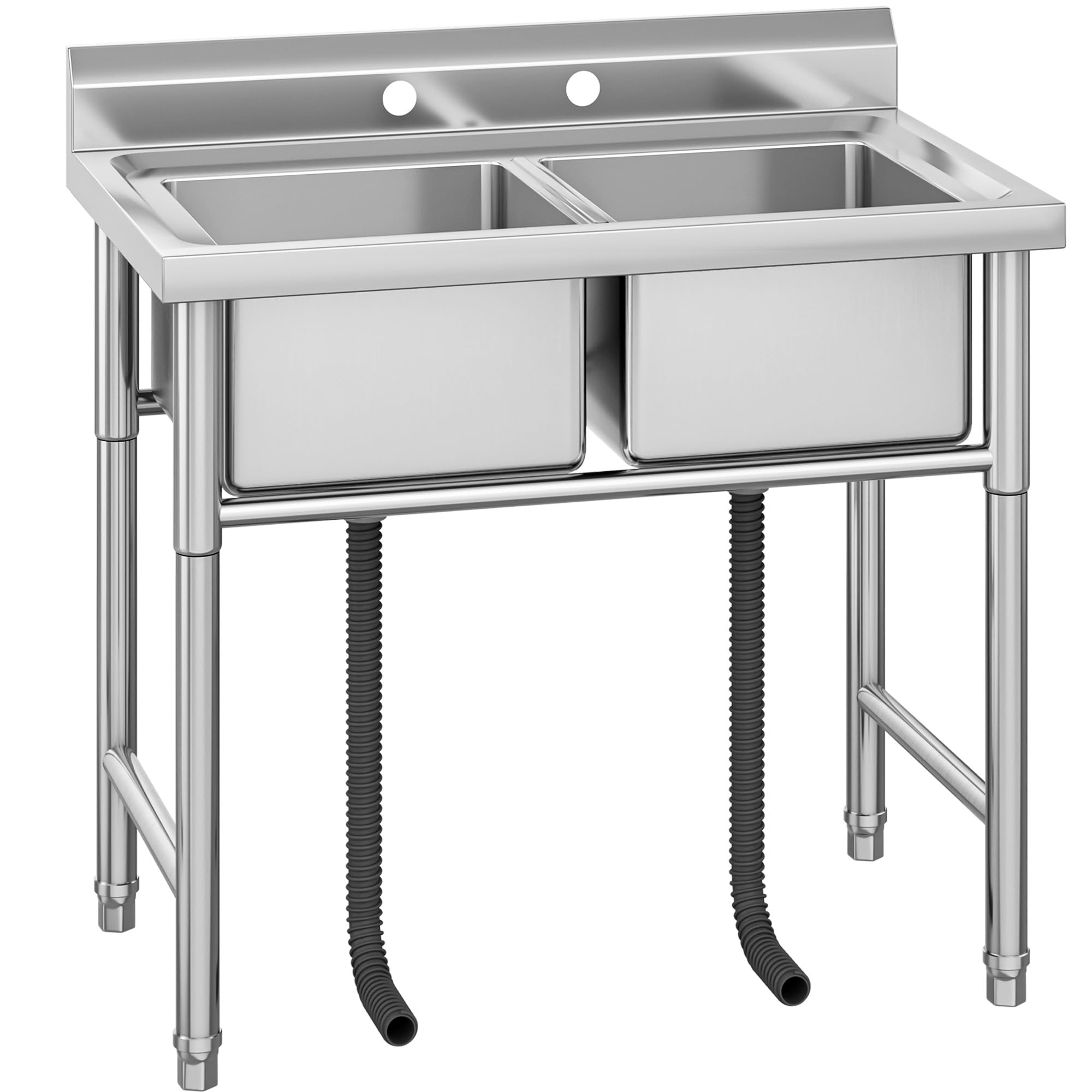 YITAHOME Évier de cuisine, de restaurant en acier inoxydable, évier de restauration sur pied, portable, extérieur, double cuvette, évier utilitaire pour hôtel, maison, bar, buanderie, garage