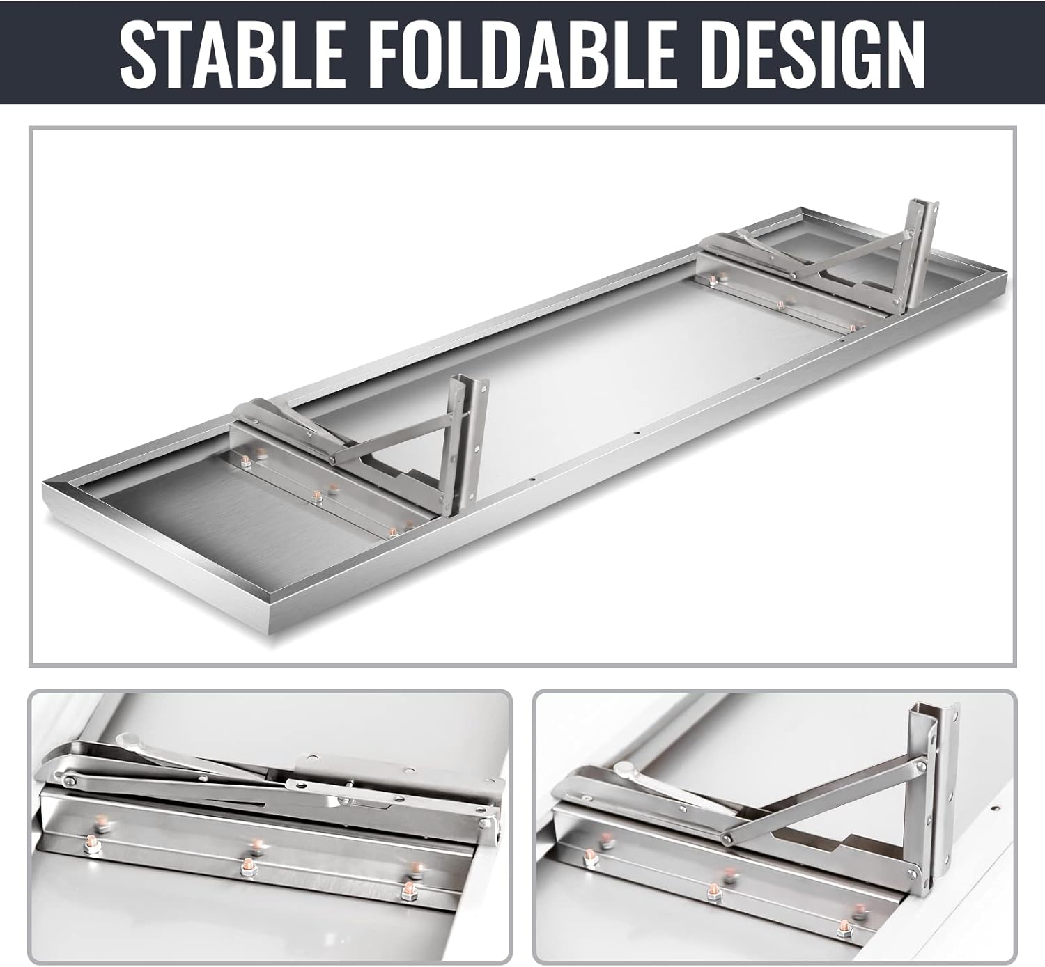 Concession Shelf 72" X 12", Stainless Steel Drop Down Folding Serving Food Shelf Food Truck Shelves for Concession Window and Restaurant, Silver