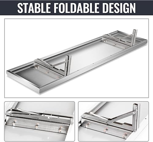 Miniatura 6 de Estante de concesión de 72 pulgadas de largo x 12 pulgadas de ancho, plegable de acero inoxidable, soporte plegable para servir alimentos para
