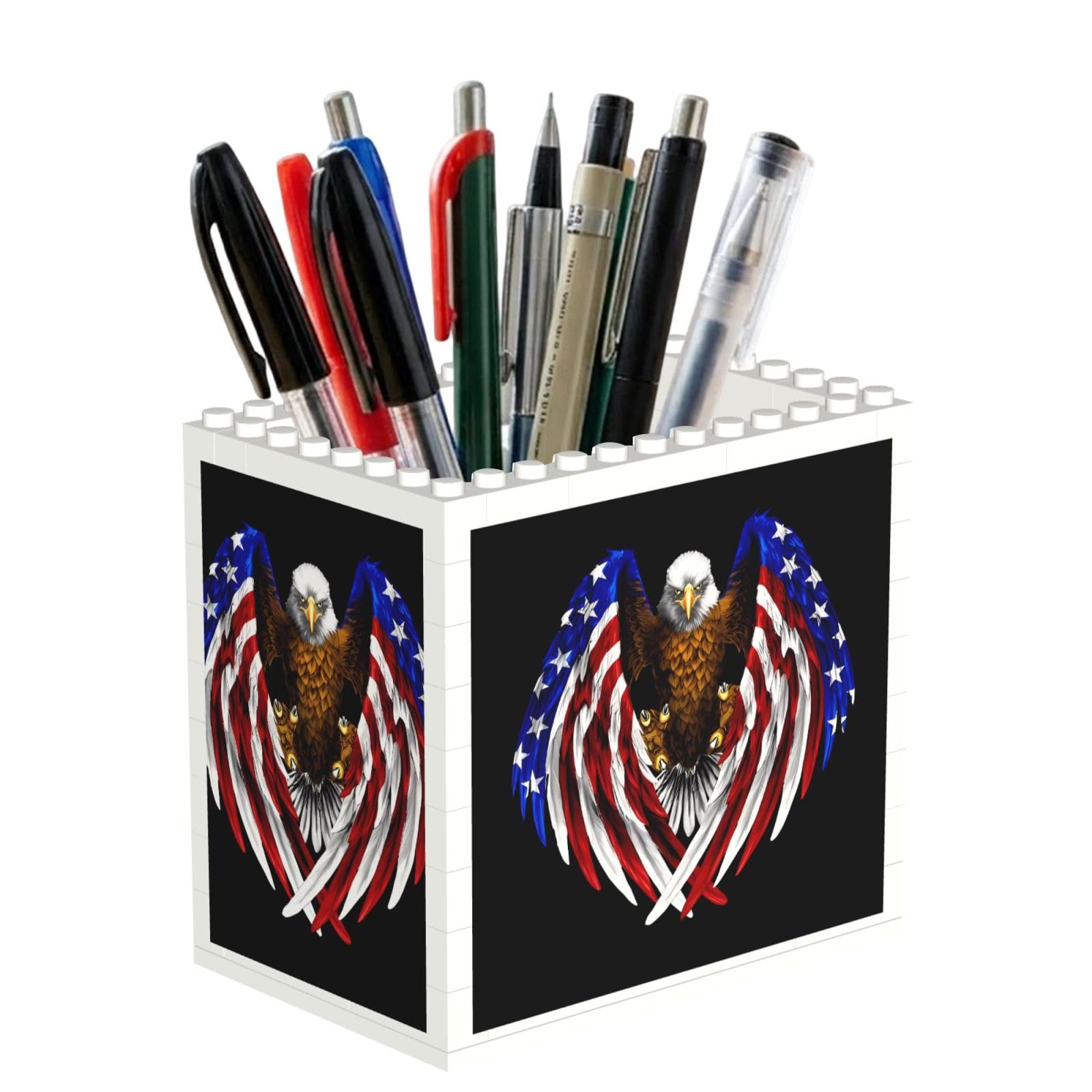 SXZVVBN USA Flag Patriotic Eagle Building Block Desk Tidy ABS Organiser