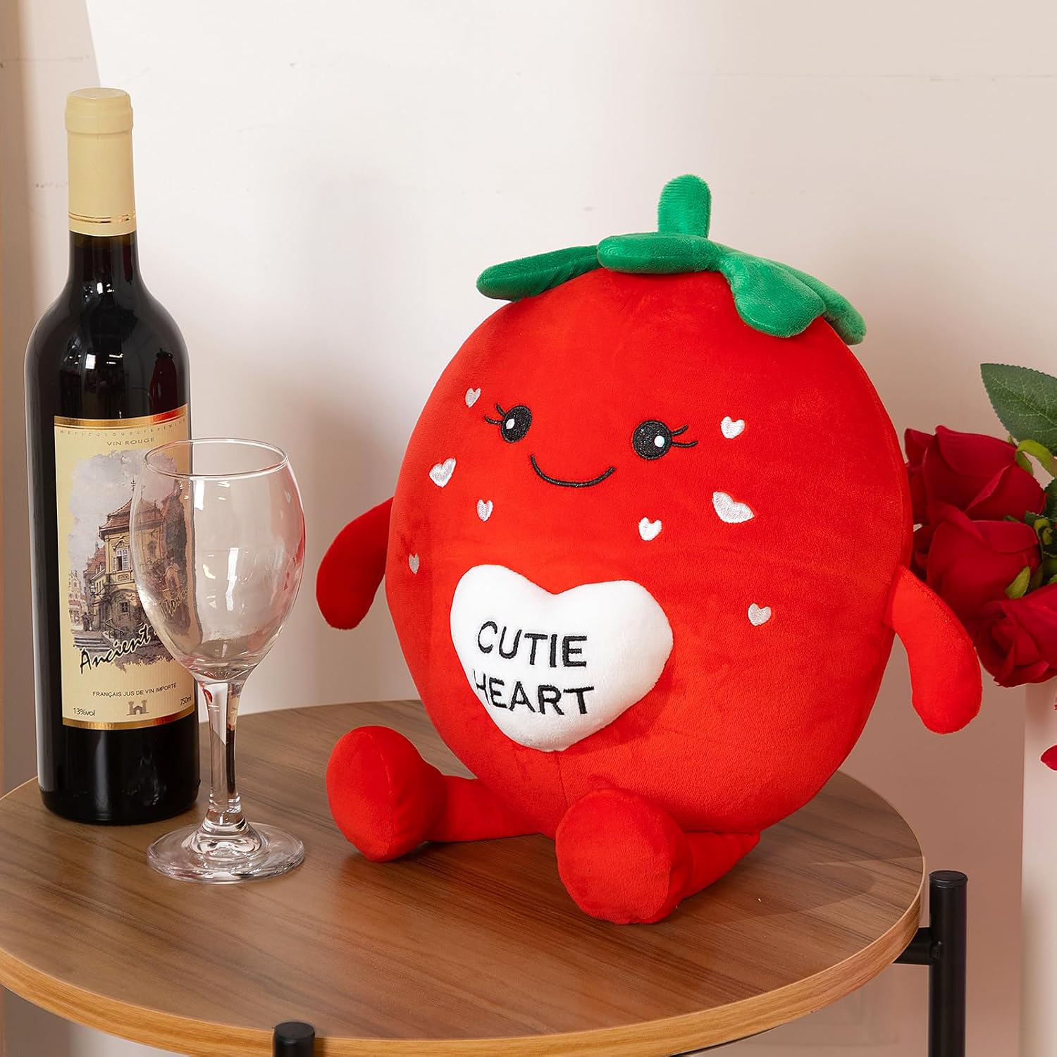 Valentines Day Strawberry Plush Toys 17 Inches Cute Fruit Stuffed Animal with Red Heart Soft Plush Strawberry Pillow Valentines Gifts for Girlfriend Boyfriend Lover - Image 3