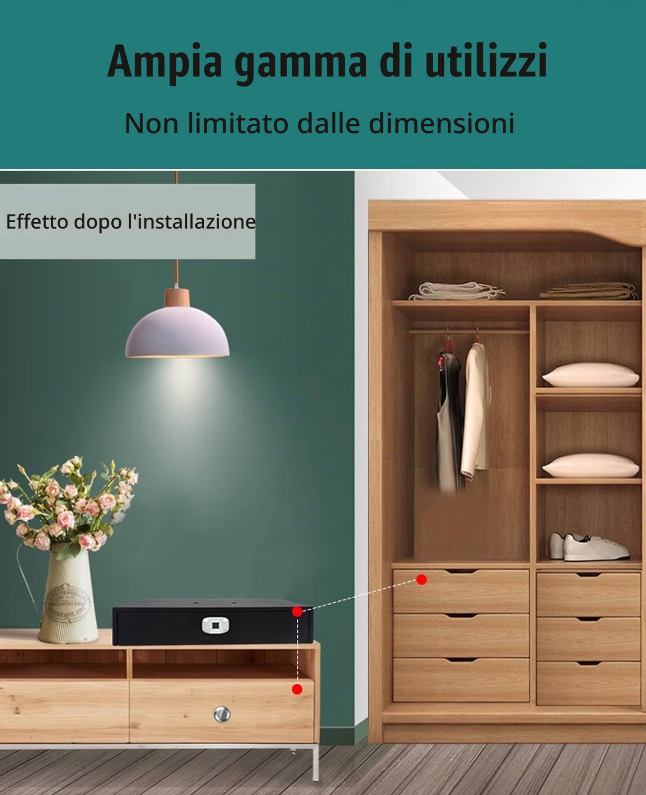 DYK&NX Cassaforte per Impronte Digitali Cassetto, Cassaforte Elettronica con Identificazione delle Dita, installare mimetizzata sul Fondo dell'Armadio, per Oggetti di Valore