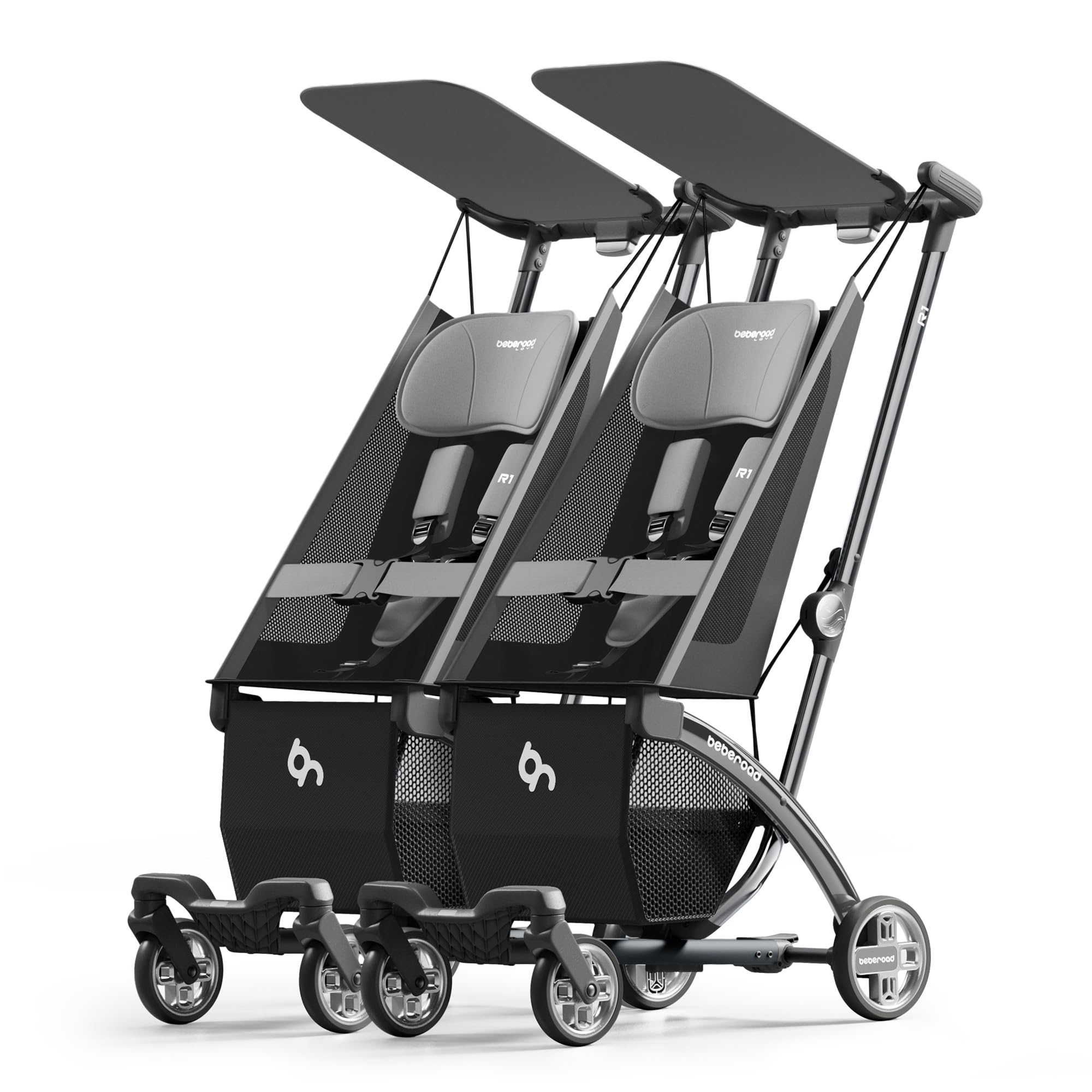 Beberoad Love R1 Auto-Folding Ultra Lightweight Double Stroller Twin Strollers, Side by Side Stroller for Babies and Toddlers Aged 6-36 Months, Only