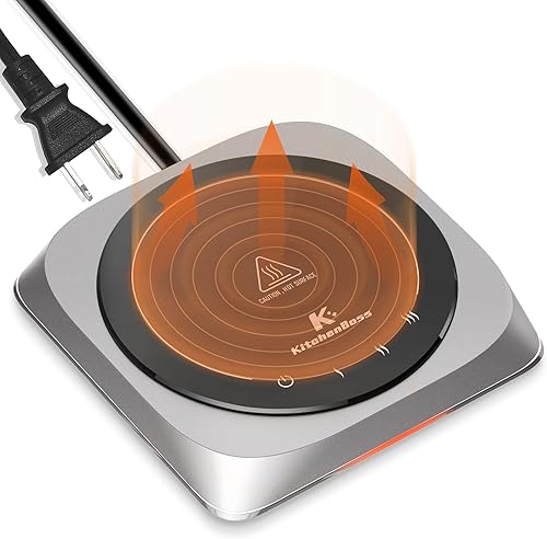 KitchenBoss Calentador eléctrico de taza de café, calentador de velas con apagado automático, calentador de bebidas con 3 ajustes de temperatura