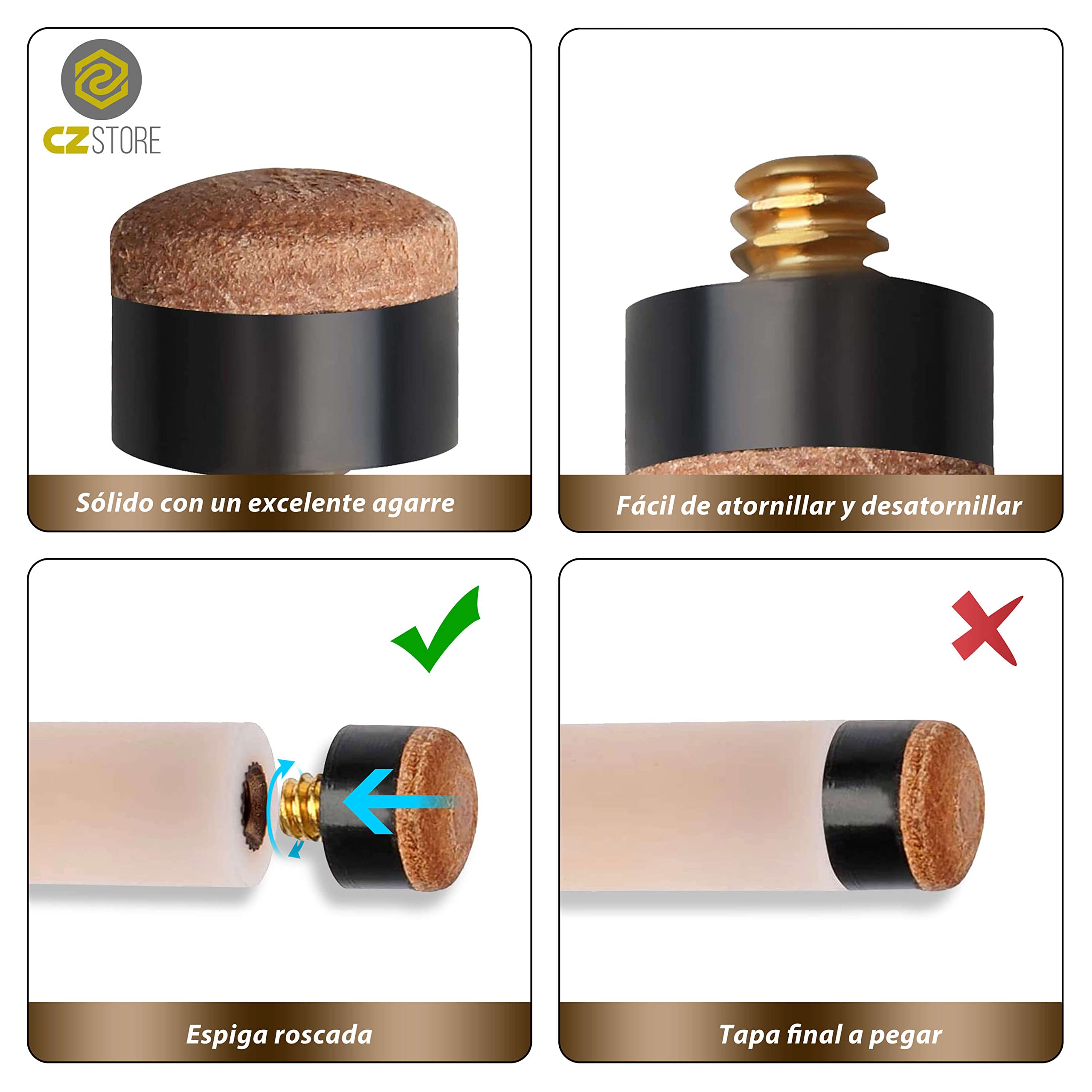 Puntas de Taco de Billar |Juego de 20|✮✮GARANTÍA DE por Vida✮✮- Tornillos, Virola de Cuero, Caja de Almacenamiento - Accesorios para Cañas y Tacos de Pool y Snooker