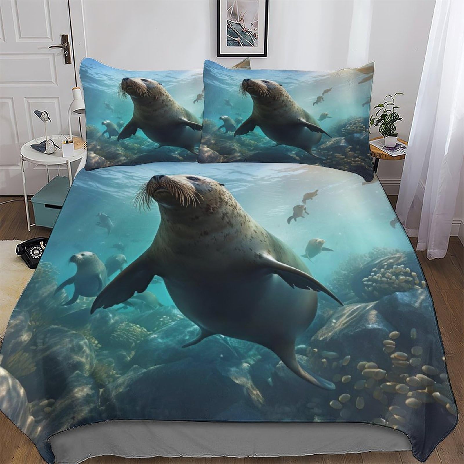 Parure de lit phoque microfibre thermorégulatrice King size 220x240cm