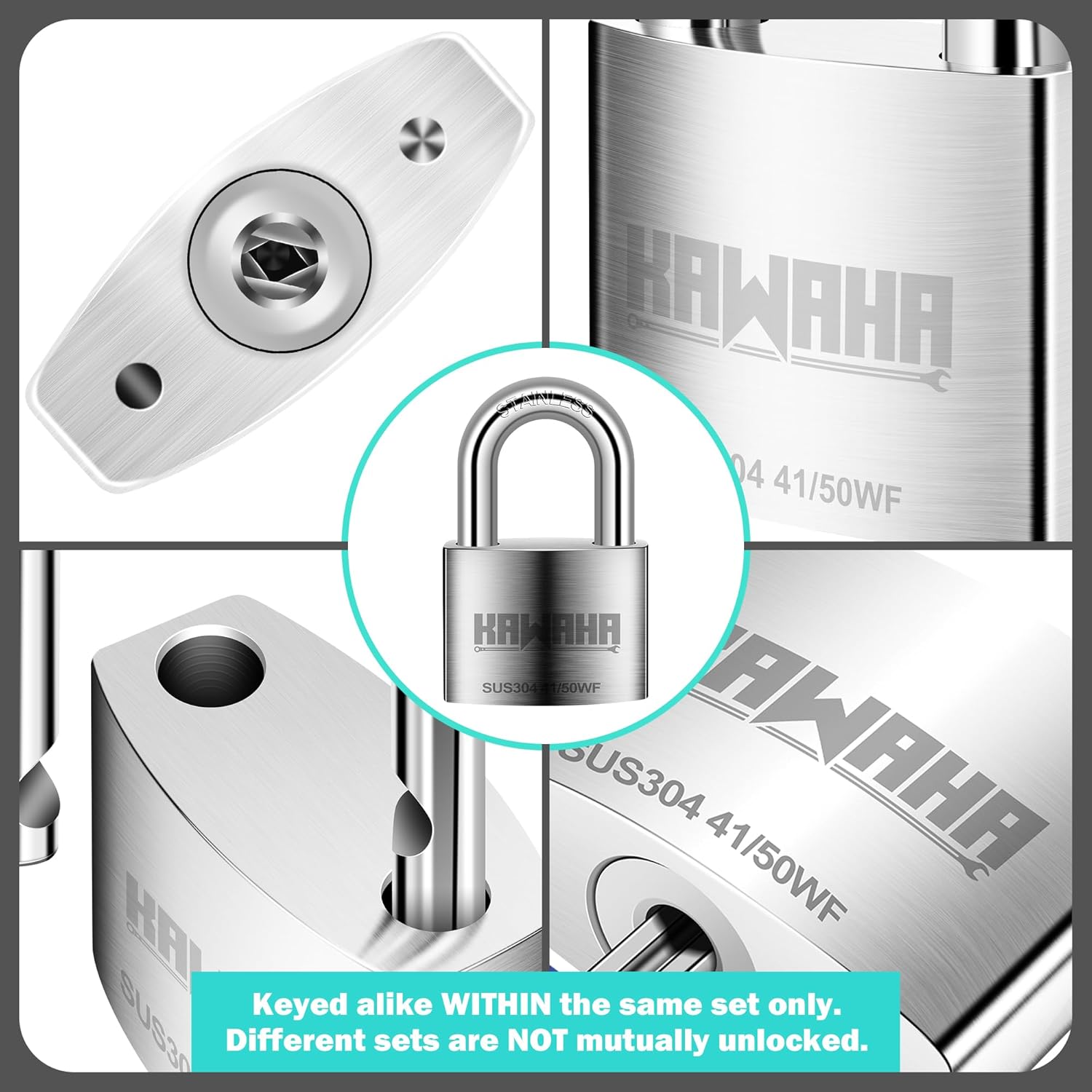 41/50-2PS 2 inch (50mm) High Security Stainless Steel Padlock with Stainless Steel Key for Both Indoor and Outdoor use (Heavy Duty, Anti-Rust) (50mm, Keyed Alike - 2 Pack)