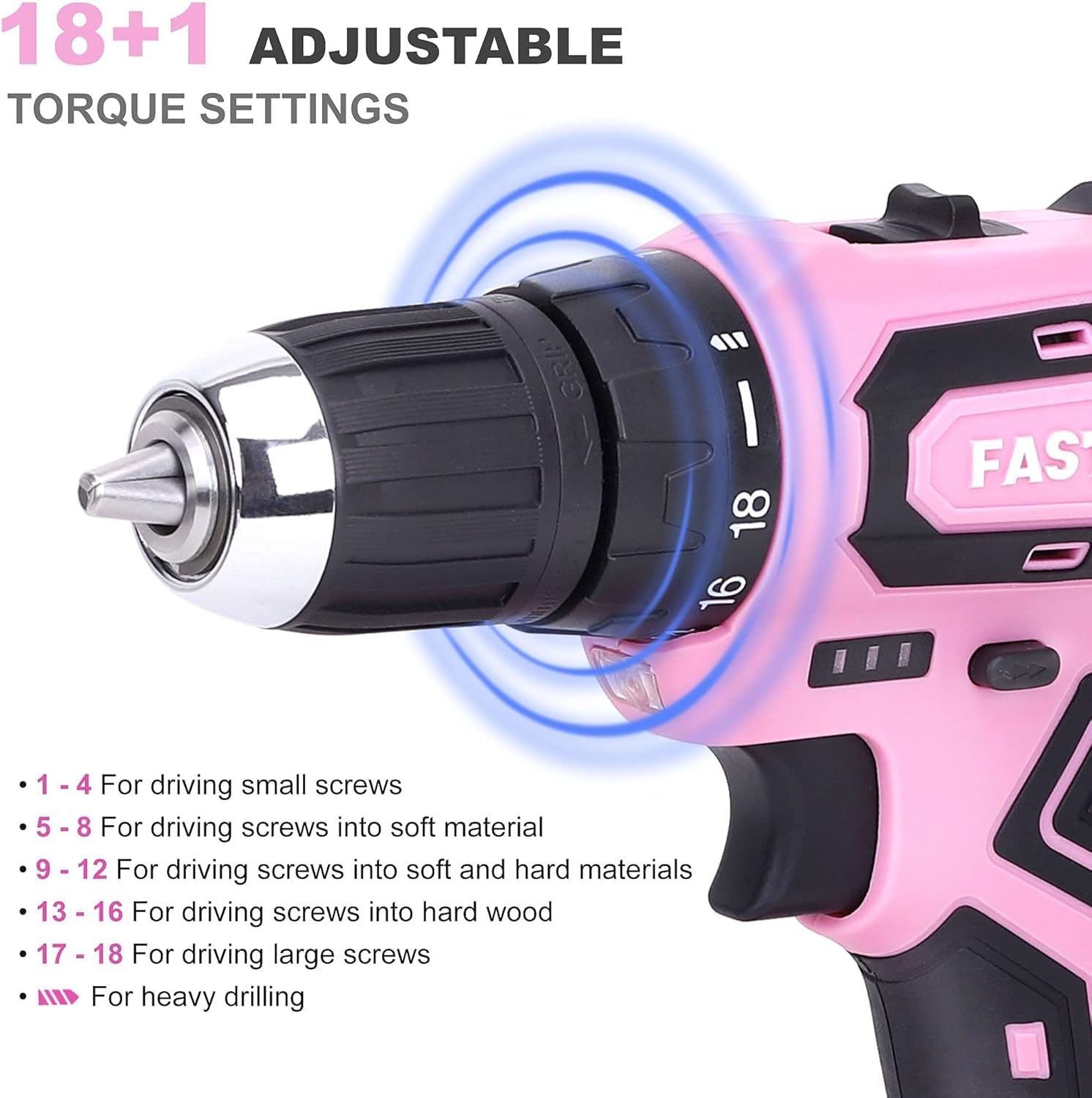 FASTPRO Pink Tool set -220-Piece Lady's Home Repairing Tool Kit & 12V Pink Cordless Lithium-ion Drill Driver