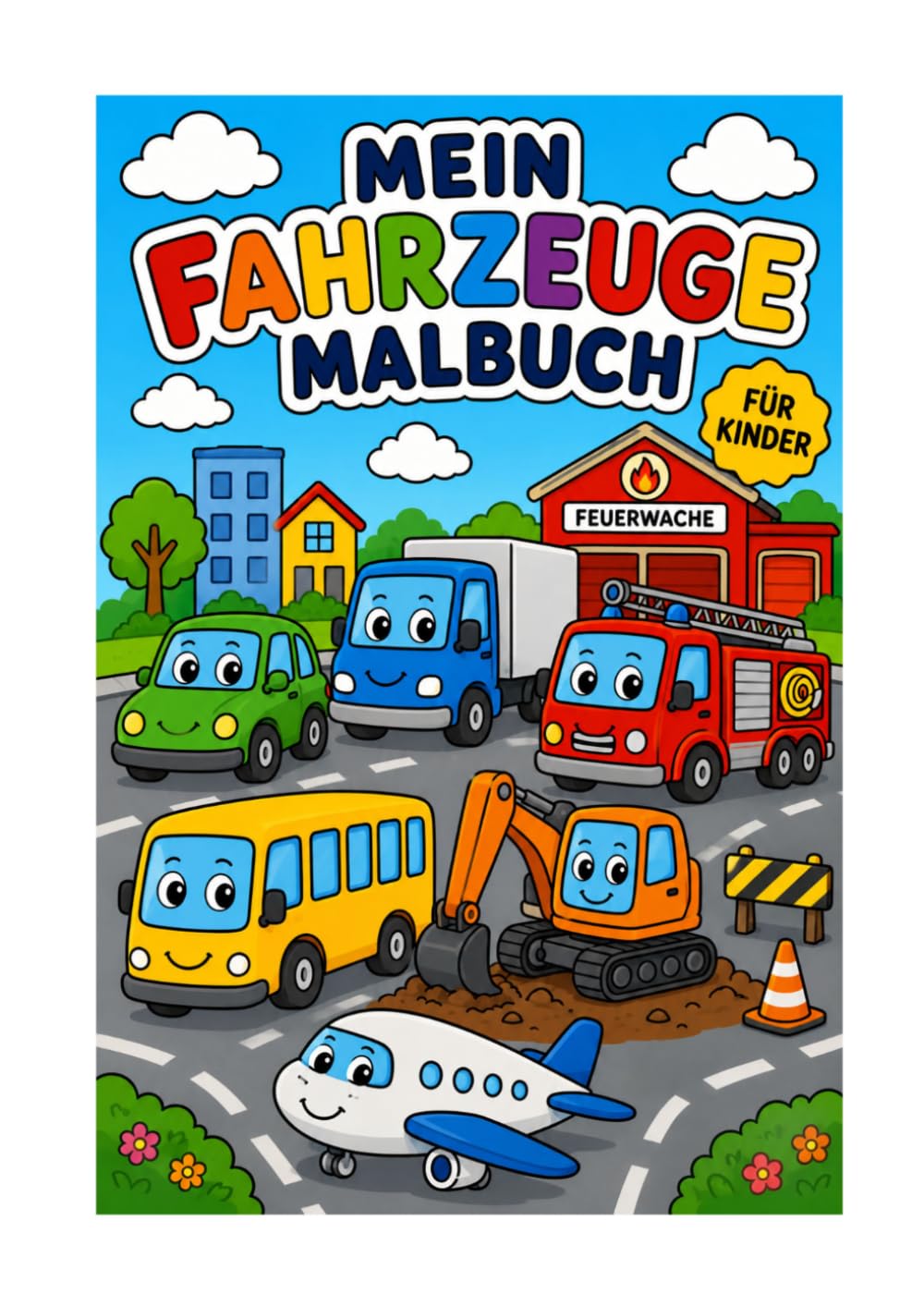 Fahrzeuge Malbuch für Kinder ab 3 Jahren: Einfache Fahrzeuge zum Ausmalen – Auto, Feuerwehr, Bagger & mehr (Meine ersten Malbücher)