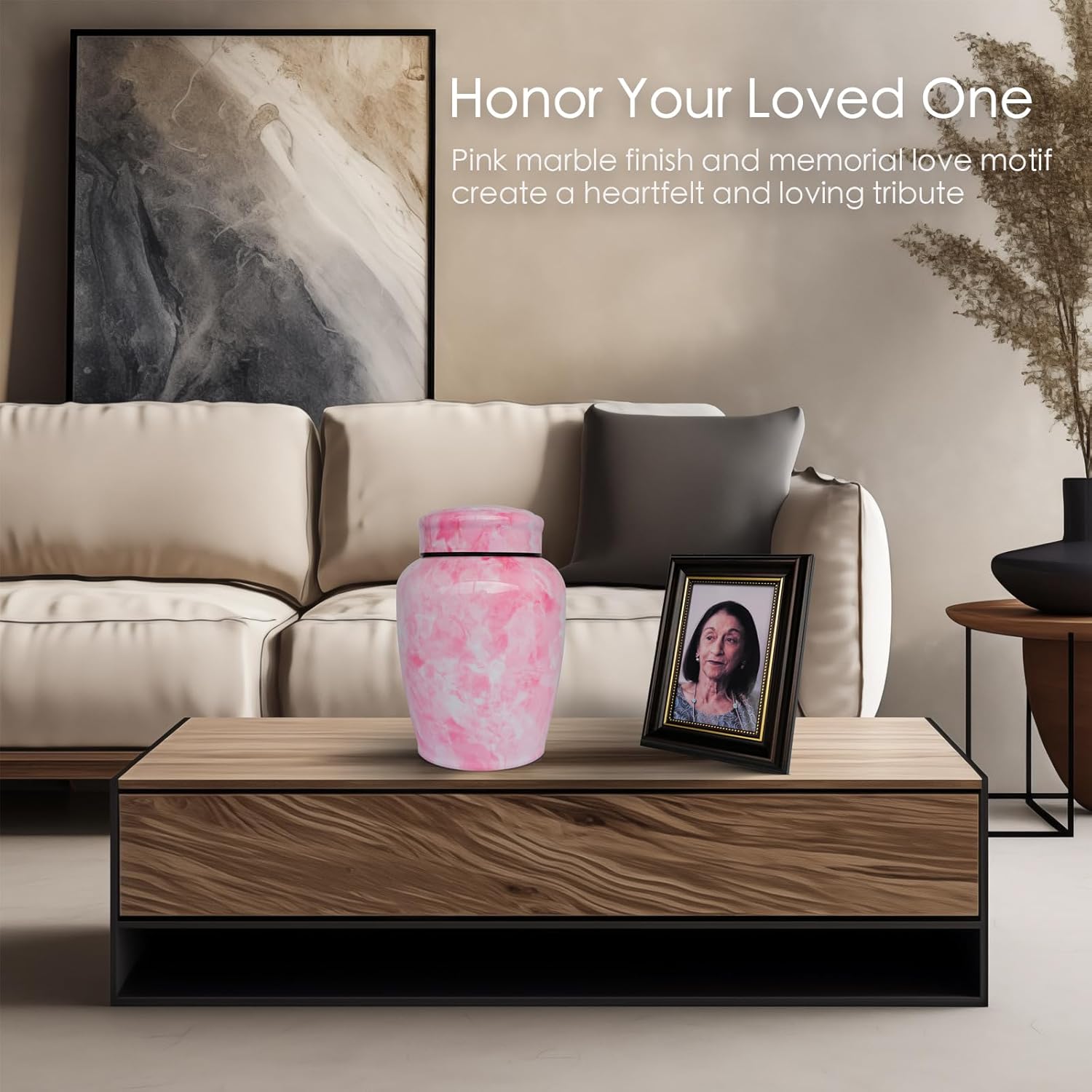 Pink Flower Marble Finish Decorative Urns for Human Ashes Adult Female up to 180 lbs, Stainless Steel Cremation Urn for Ashes for Women Mom Mother (Pink, Large, Memorial Love)