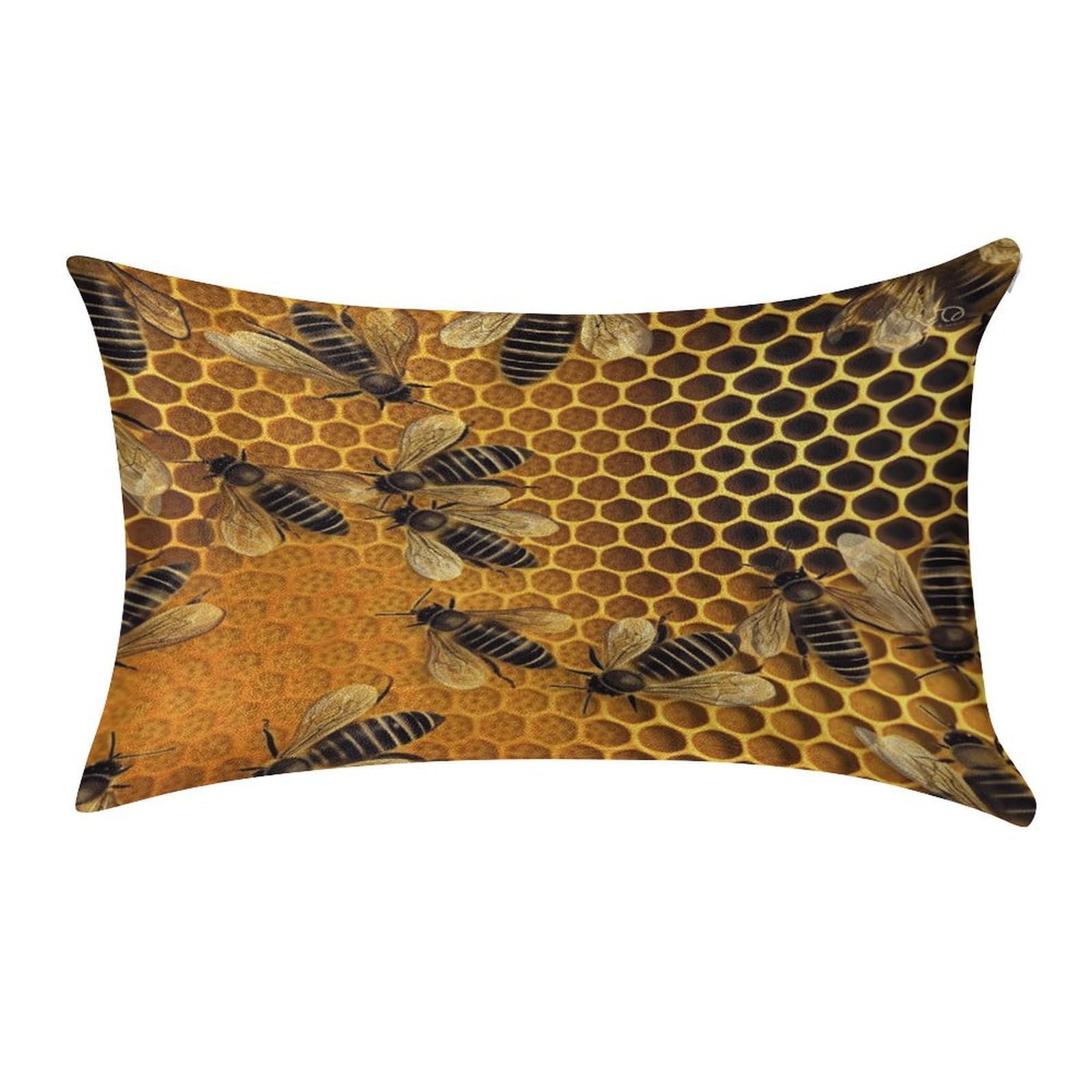 VstaDank Bees on Hive Throw Pillow Cover 12"×20" Ultra Soft Pillowcase Cozy Lumbar Pillow Shell Gold Velvet Exquisite Decorative Cushion Sham Protector for Couch Sofa Bedroom