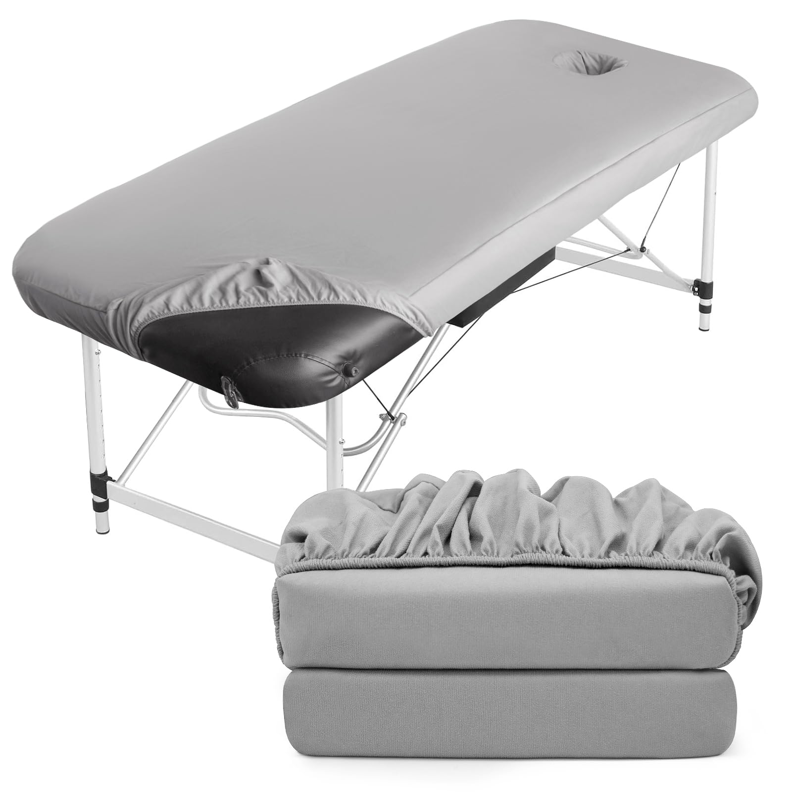 2pcs Funda Camilla Masaje, Funda de Cama de Masaje con Agujero Lavable, Funda para Mesas de Cosméticos y Bancos de Terapia, 190 x 70 x 12cm (Gris)