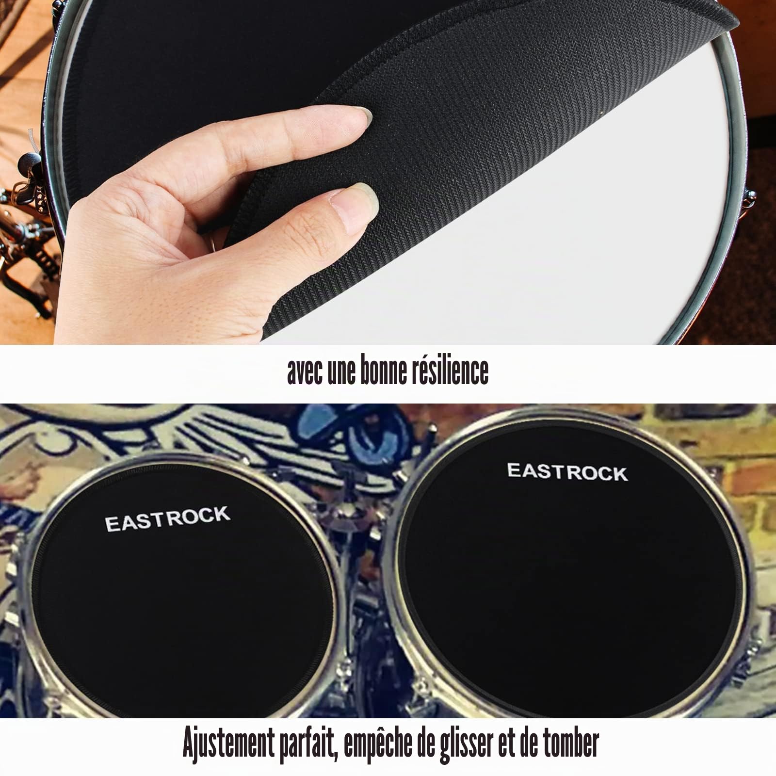 EASTROCK Lot de 10 Coussinets de Sourdine pour Batterie, avec Baguettes | avec Coussinet de Cymbale + Coussinets de Silencieux en Mousse, adaptables 25,4 cm, 30,5 cm, 35,6 cm, 40,6 cm