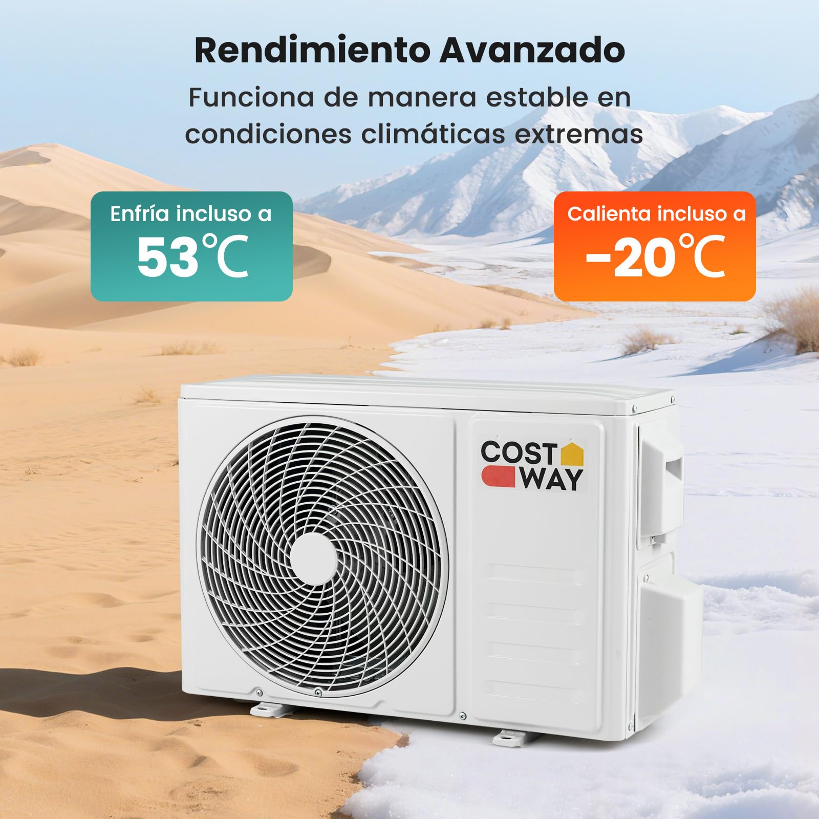 COSTWAY Aire Acondicionado Split, 3,4 kW,Aire Acondicionado Inverter con Calefacción con Bomba de Calor,Refrigerante: R32,Calefactor y Refrigerador con Kit de Montaje para Habitación 70m³(12000BTU)