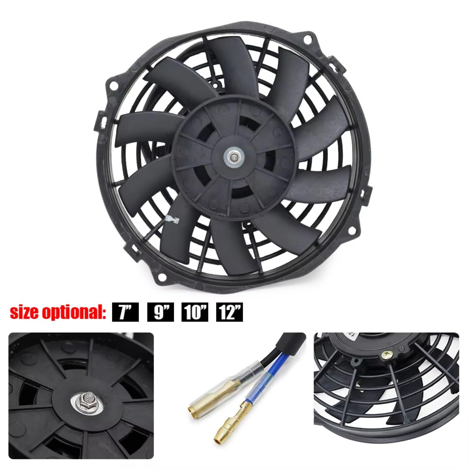 Motor Coche Radiador eléctrico 7 9 10 12 Pulgadas Universal 12V 80W Slim Reversible Negro Cuchillas Radiador De Refrigeración Eléctrico Kit De Montaje De Ventilador Automático(10 Inch)