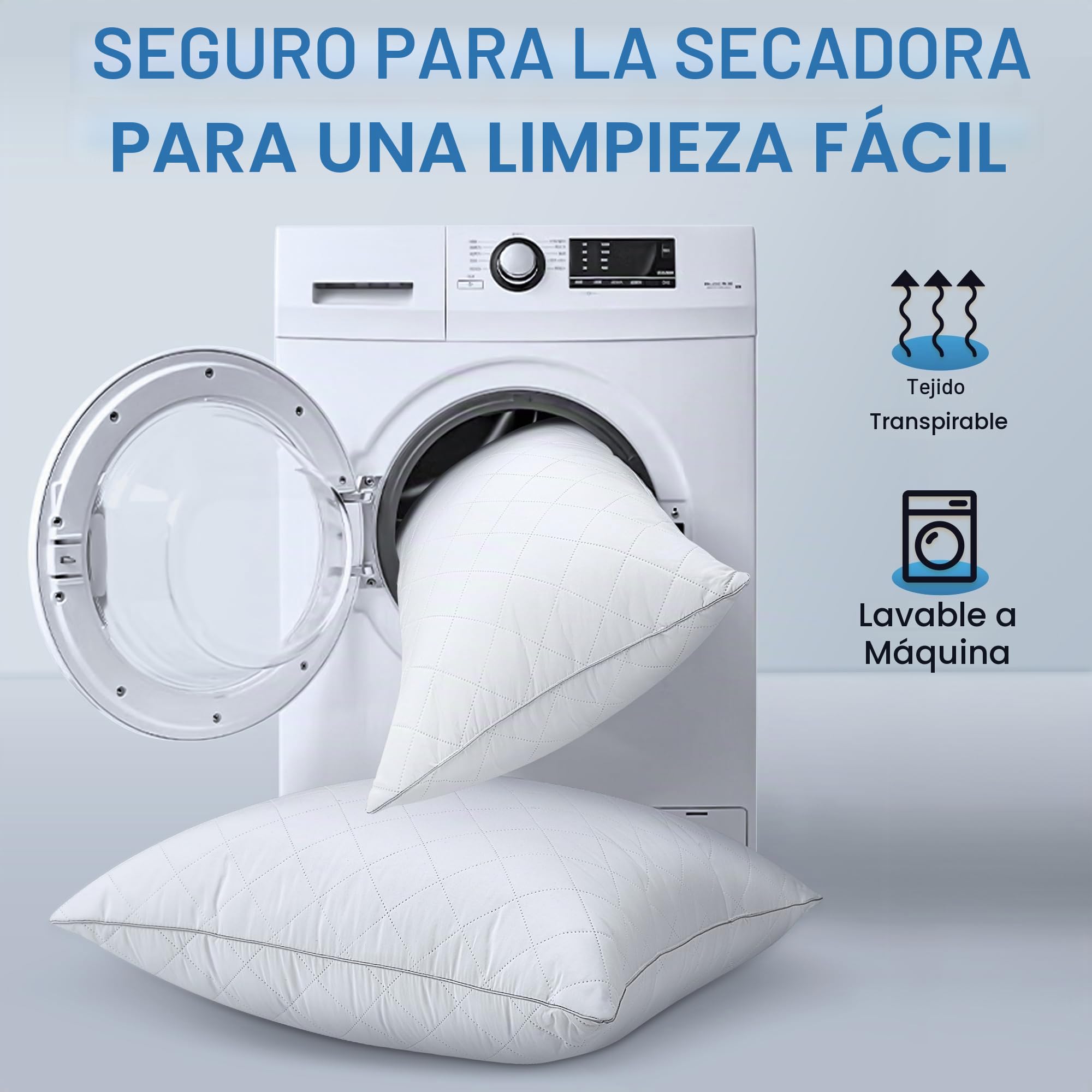 TESQ Almohadas 50x70 cm (2 Unidades), Calidad Hotelera de Lujo Almohada Suaves y Confortables, Transpirables e Hipoalergénicas Certificadas Oeko-Tex, Ideales para Todas Las Posiciones de Sueño | Lavable, confort suave, funda transpirable, hipoalergénica,