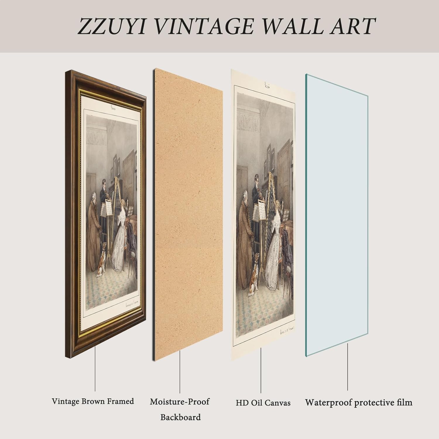 Zzuyi Vintage Brown Gold Framed Wall Art,12x16 inch Band Play Retro Paintings,Canvas Prints with Antique Frame,Vintage Wall Pictures Home Decor for Living Room,Bed Room