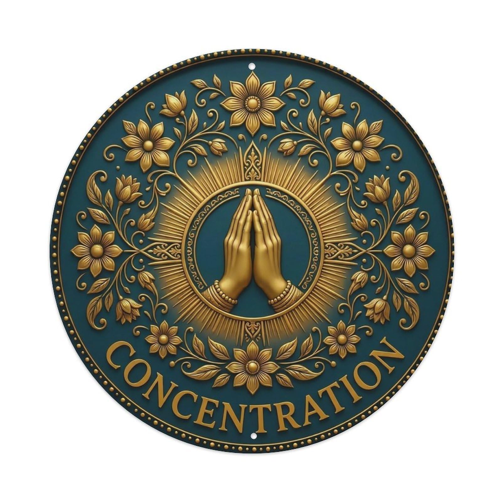 Vintage Namaste Praying Hands Concentration Flower Zen Yoga Metal Tin Sign