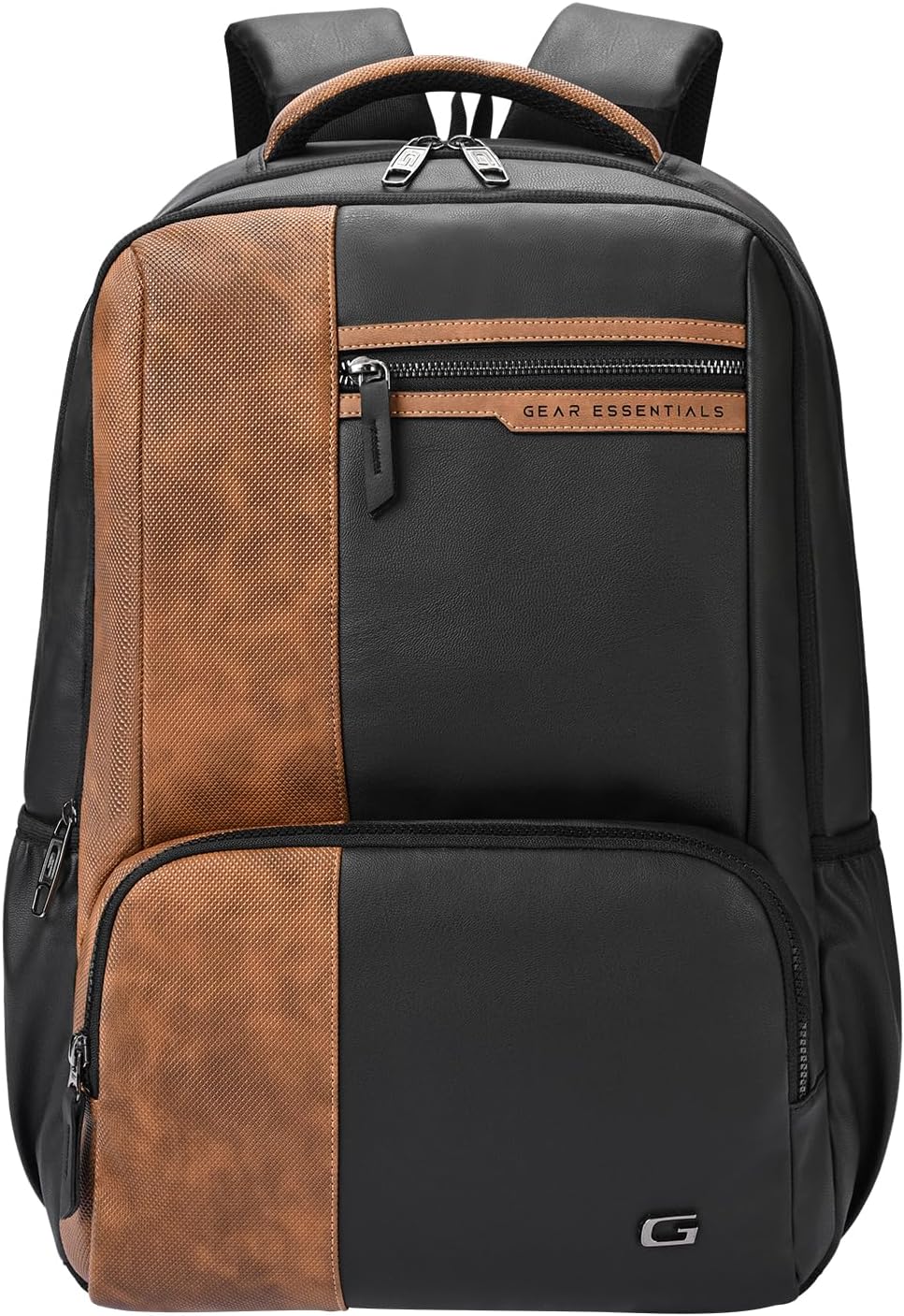 Gear Vintage 4 19"/28L Anti Theft Faux Leather Medium Water Resistant 4 Compartment Laptop Backpack/Casual Backpack/Daypack/Travel Backpack/College Bag For Men/Women(Black-Tan)