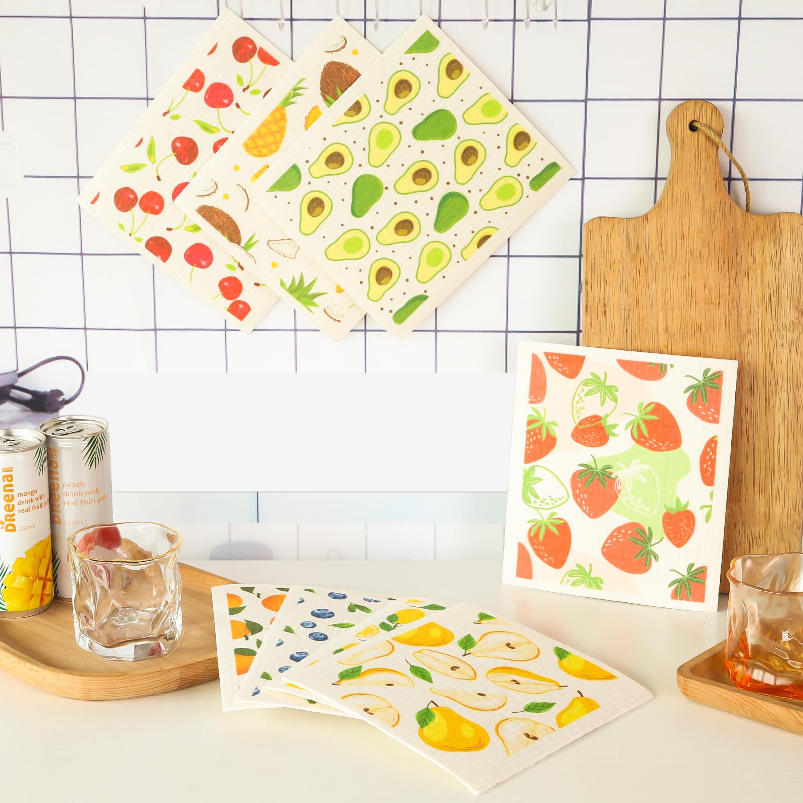Paños de cocina suecos reutilizables para cocina, paños de cocina suecos, absorbentes, de secado rápido, para hornear, cocinar, decoración del hogar, regalo, fruta, paquete de 8