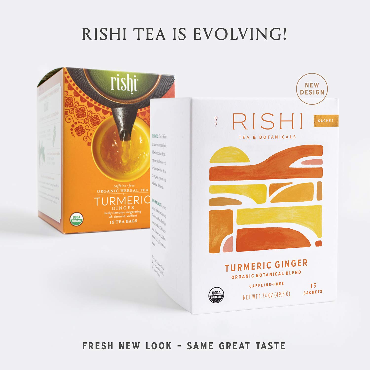 Rishi Tea Turmeric Ginger Herbal Tea | Organic, Caffeine-Free, Ayurvedic, Energy-Boosting | Citrus Flavors for Taste | 15 Sachet Bags, 1.75 oz (Pack of 6) : Grocery & Gourmet Food