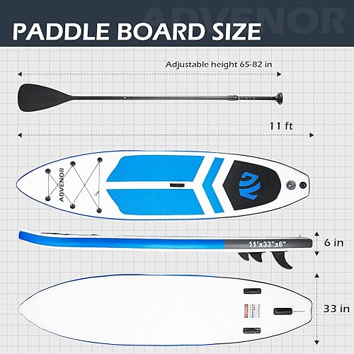 Miniatura 7 de ADVENOR Tabla de remo de 11 x 33 x 6 pulgadas, extra ancha, inflable, con bomba de mano, correa, remo de SUP ajustable, remo de kayak, asiento de