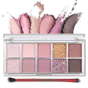 Erinde 10 Color Eyeshadow Palette Makeup - Matte Shimmer Glitter Eye Shadow, Ultra-Blendable, High Pigmented, Naturing-Looking, Neutral Nude Eyeshadow Palette with Professional Brush, Summer Dreamland