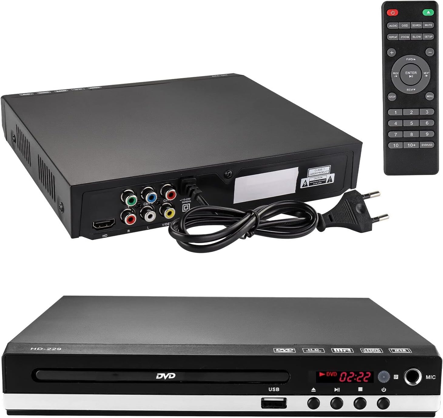 ColdShine DVDPlayer für TV mit HDMI/AV Ausgang USB Eingang und