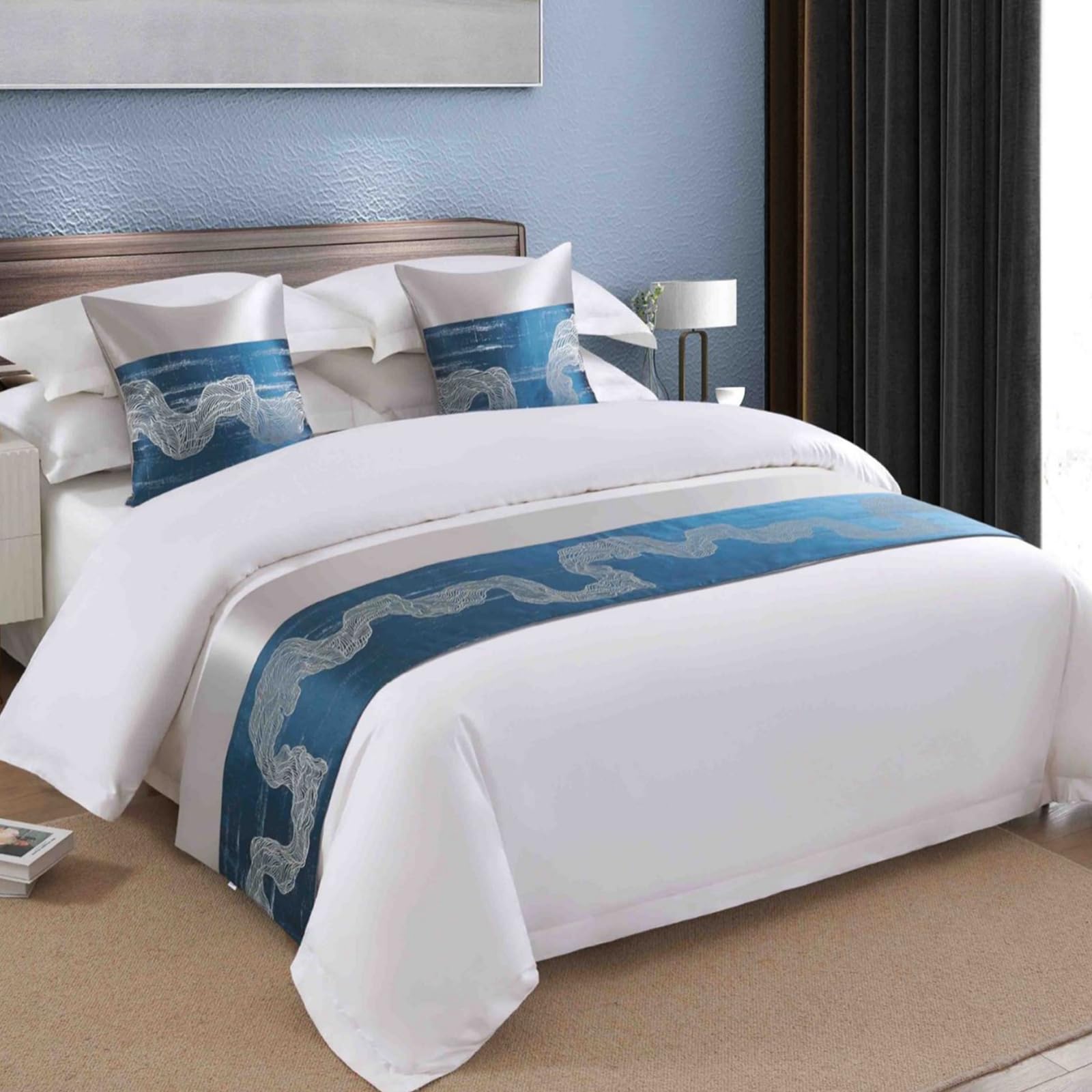 Camino de cama estilo europeo de calidad hotelera de lujo con 2 fundas de almohada decorativas